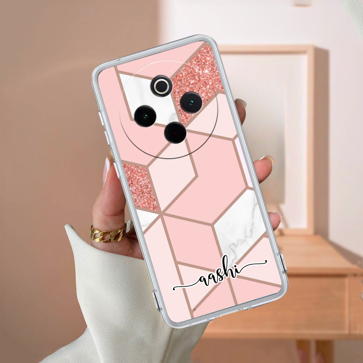 Marble Pink Customize Transparent Silicon Case For iQOO