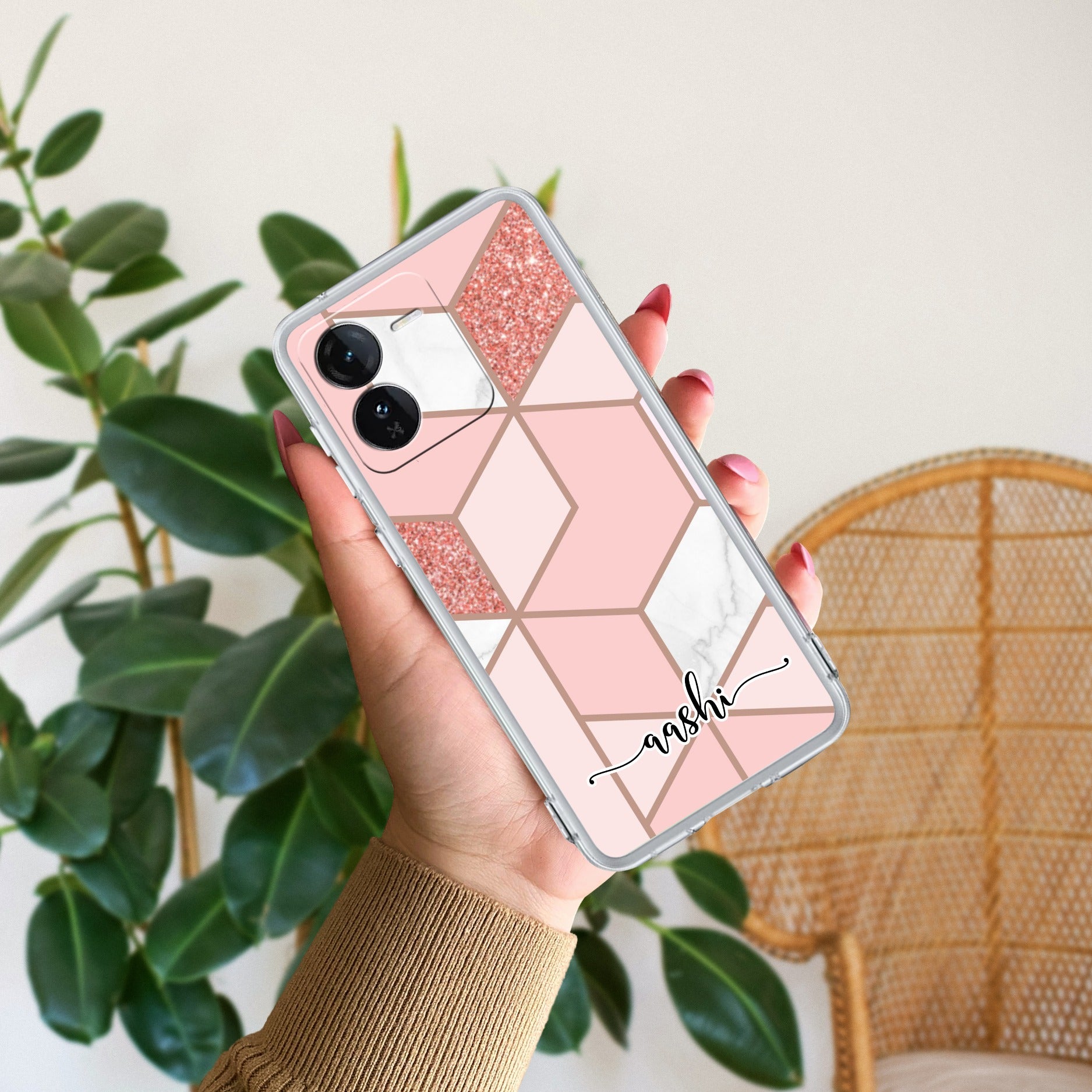 Marble Pink Customize Transparent Silicon Case For iQOO Z9 5G