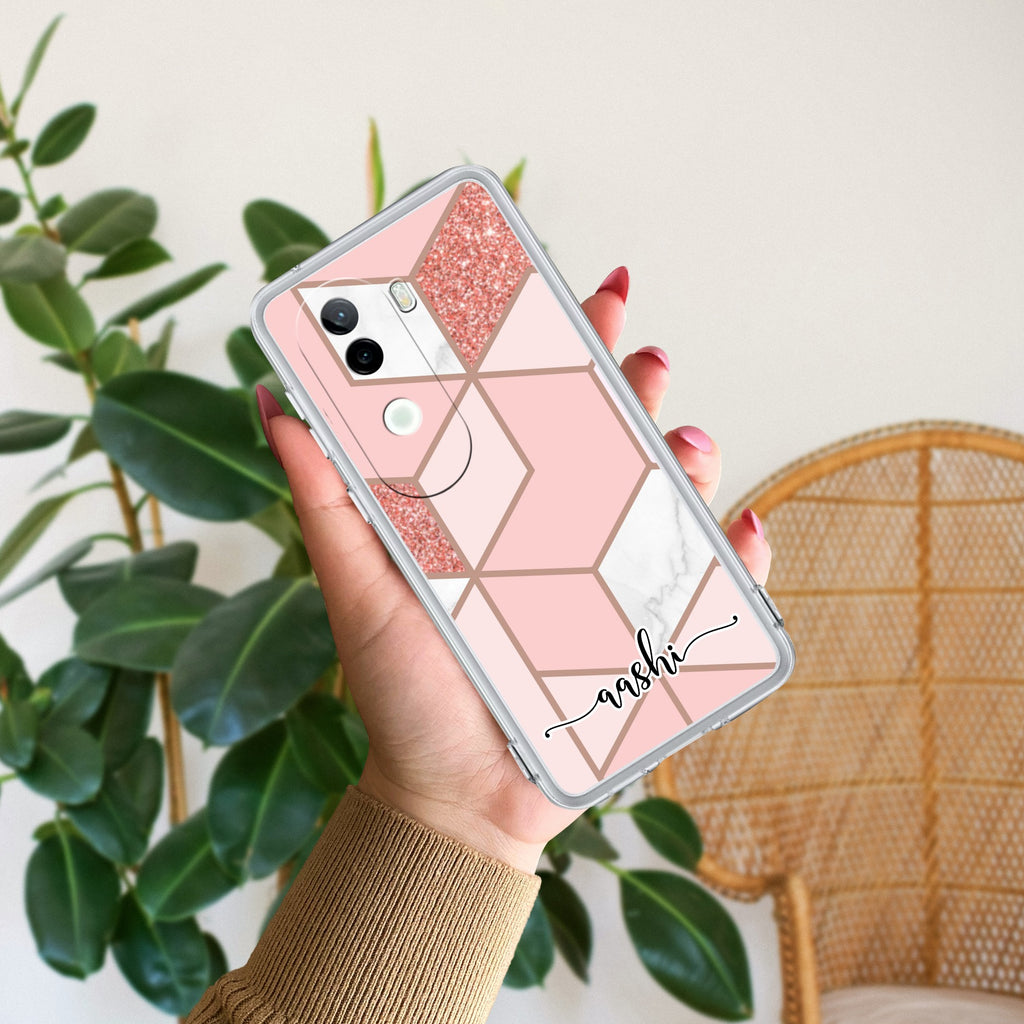 Marble Pink Customize Transparent Silicon Case For Vivo V40e 5G