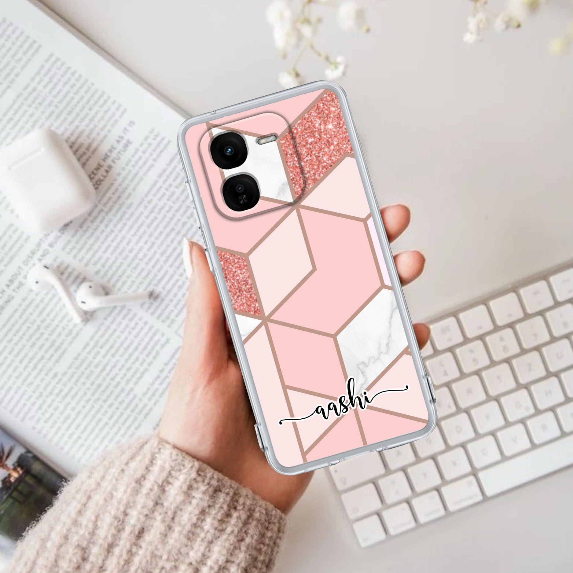 Marble Pink Customize Transparent Silicon Case For iQOO Z9x 5G
