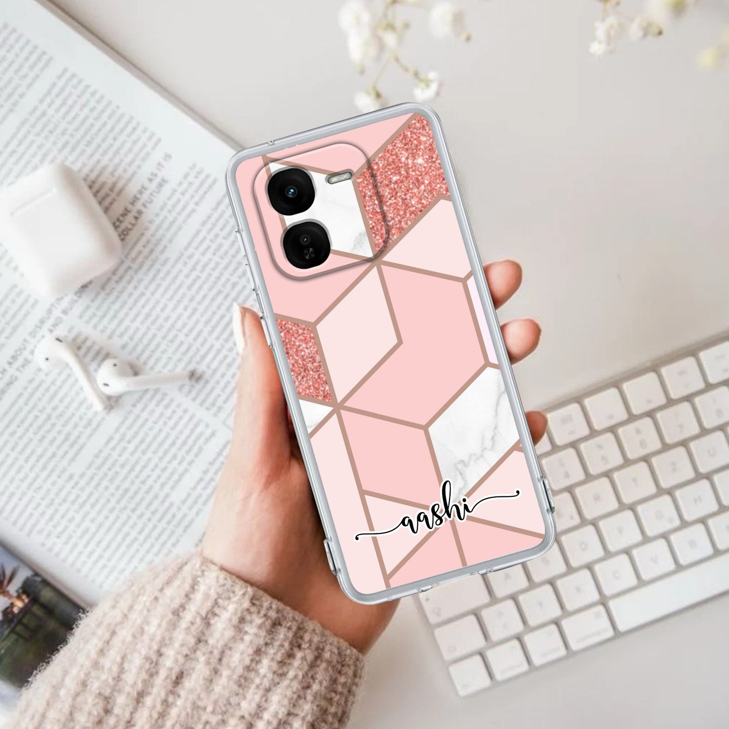 Marble Pink Customize Transparent Silicon Case For iQOO
