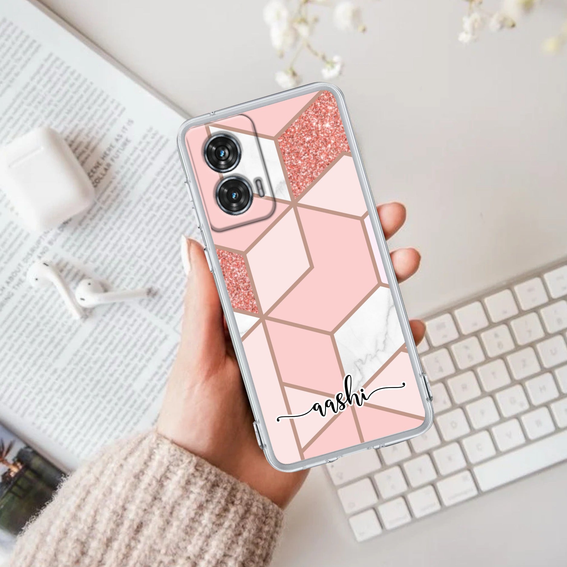 Marble Pink Customize Anti Yellow Case For Motorola G96 5G
