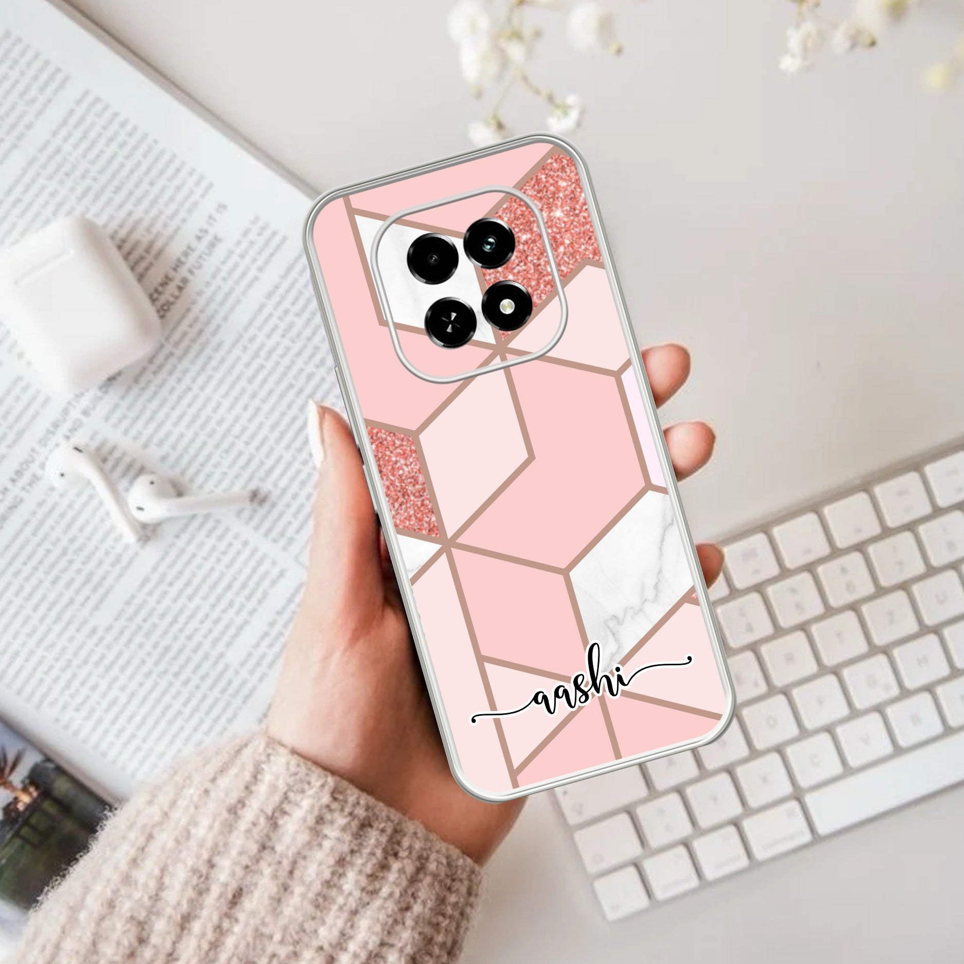 Marble Pink Customize Anti Yellow Case For Oppo F29 5G
