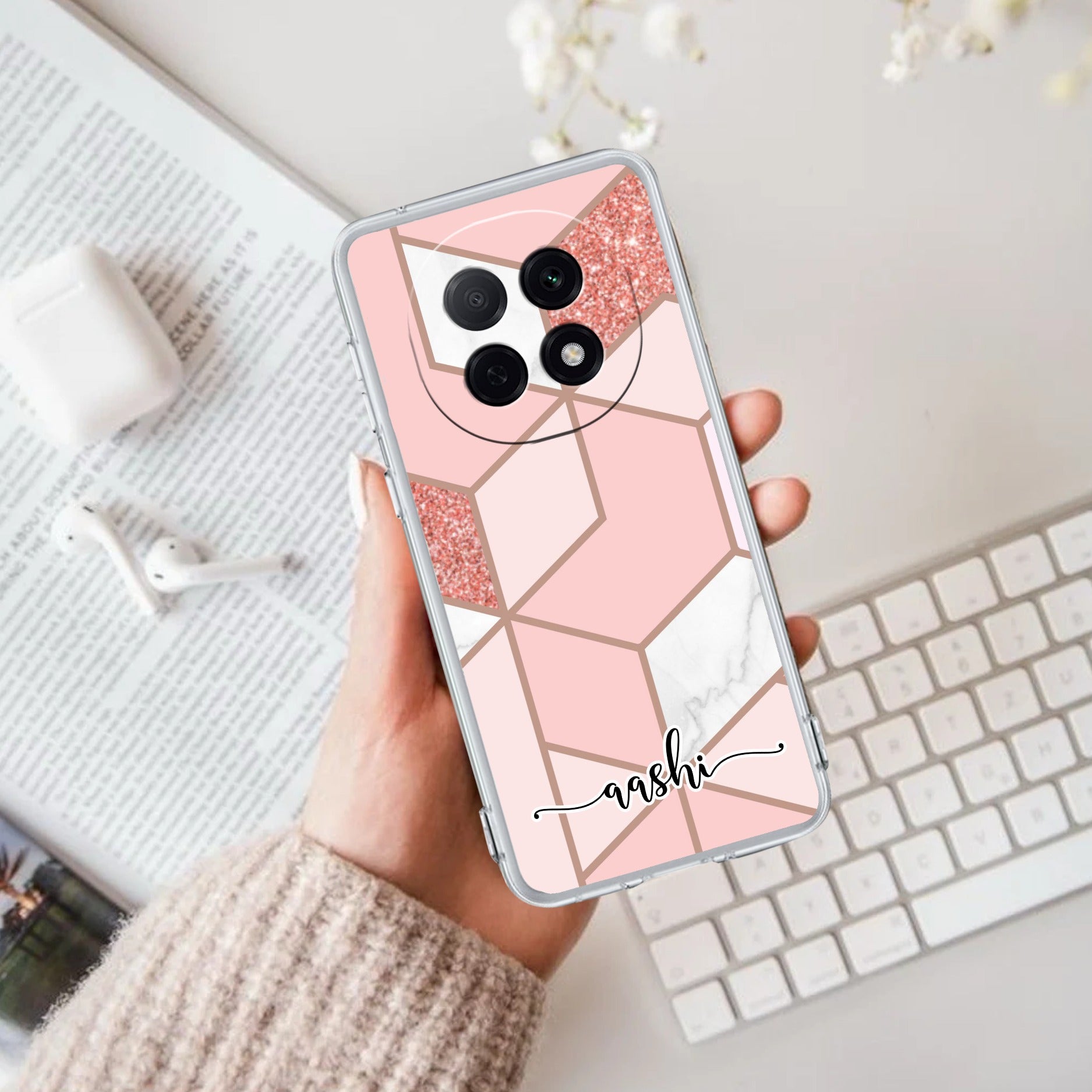 Marble Pink Customize Anti Yellow Case For Oppo F29 Pro 5G