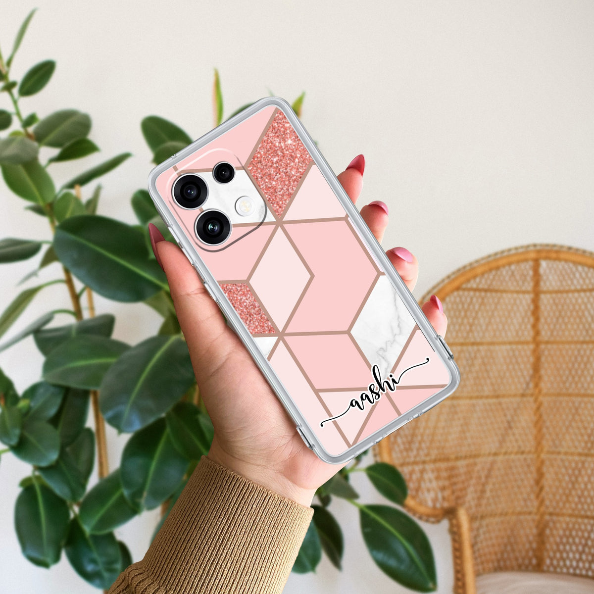 Marble Pink Customize Anti Yellow Case For Oppo Reno 16C 5G
