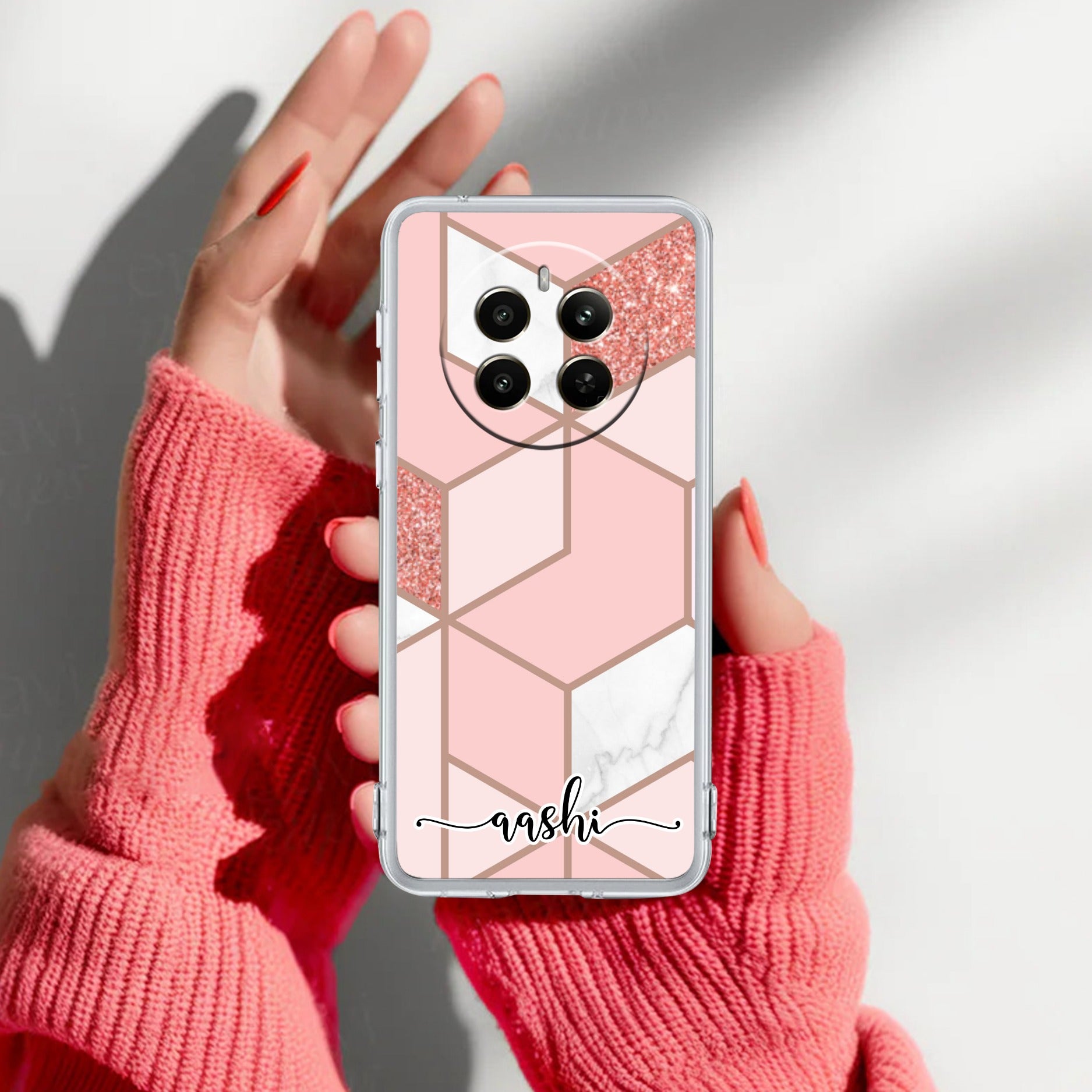 Marble Pink Customize Anti Yelllow Case For Realme P1 Pro 5G
