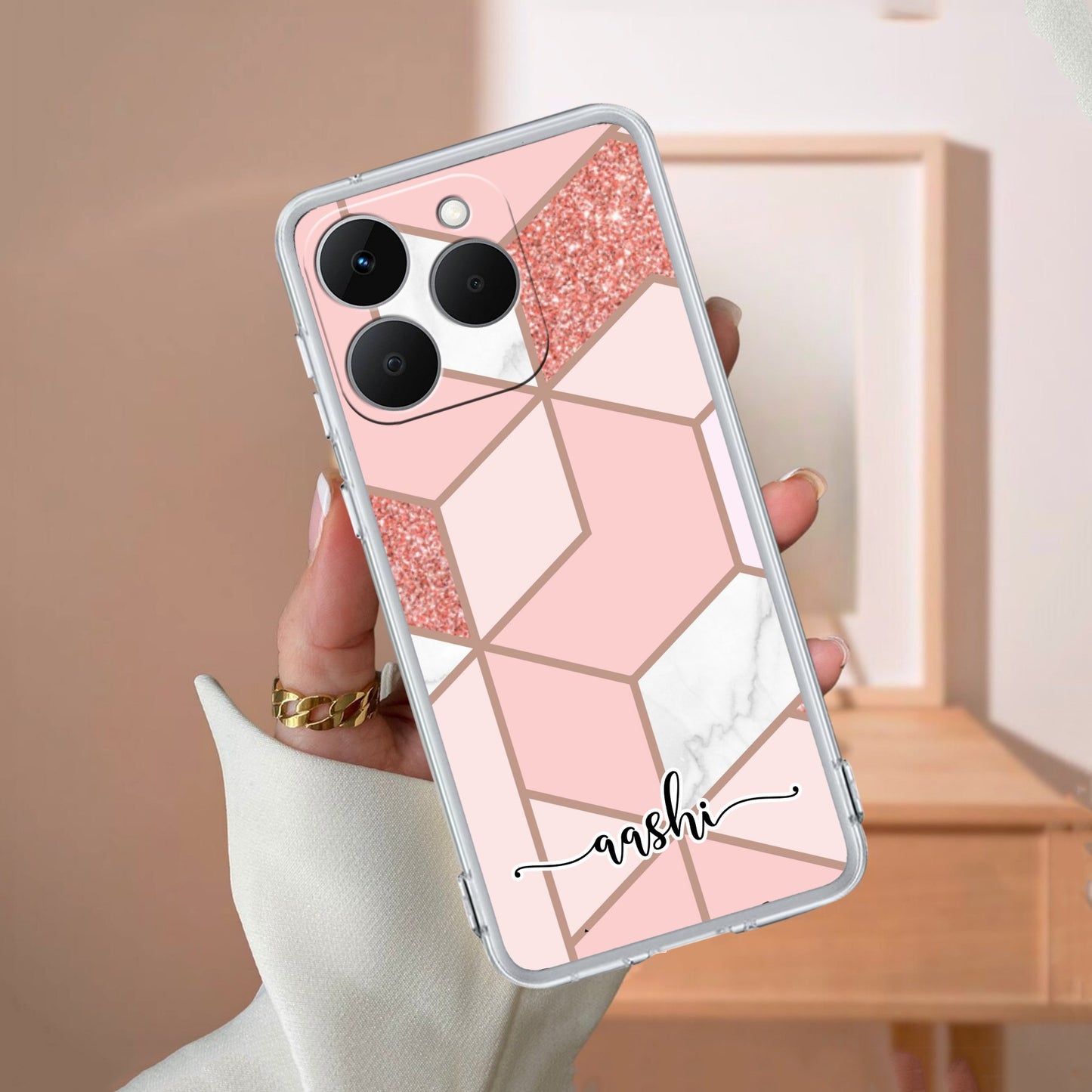 Marble Pink Customize Transparent Silicon Case For Realme/Narzo