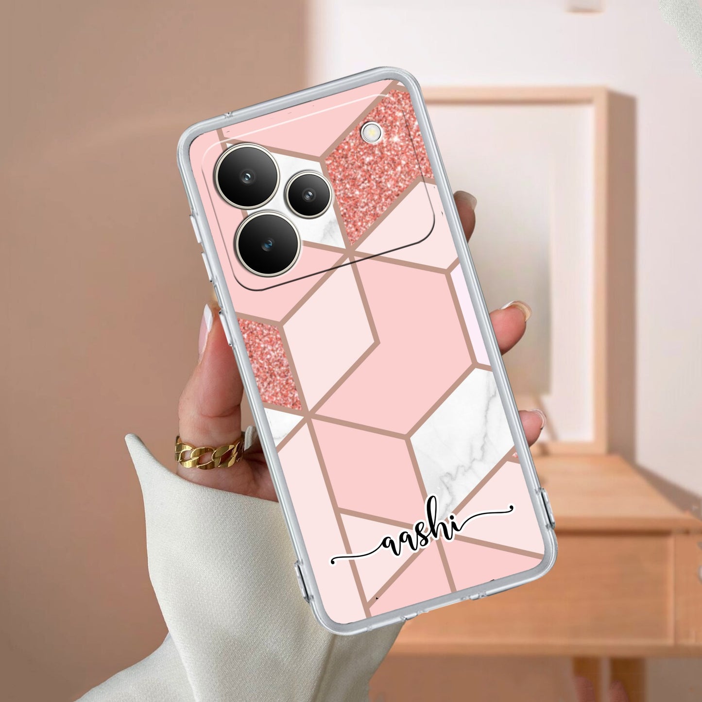 Marble Pink Customize Transparent Silicon Case For Realme/Narzo