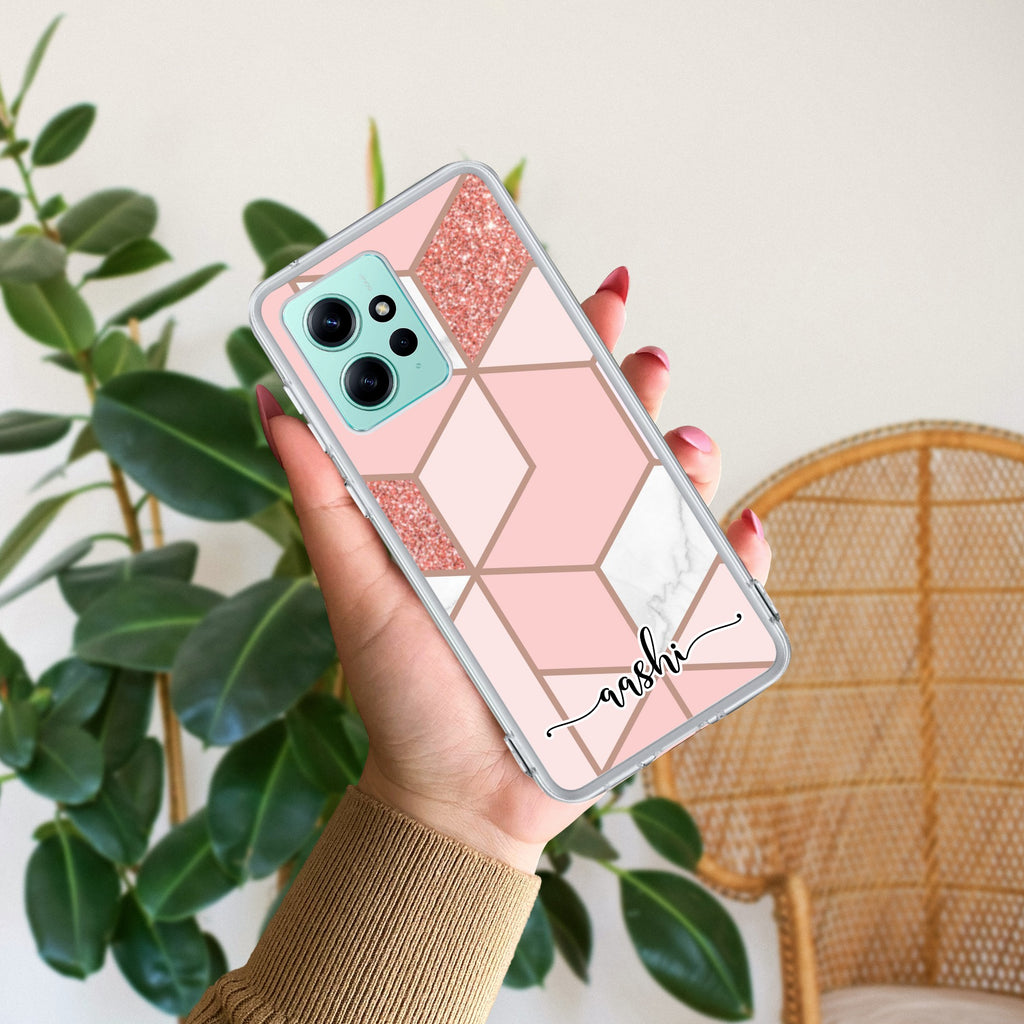Marble Pink Customize Transparent Silicon Case For Redmi Note 12 4G