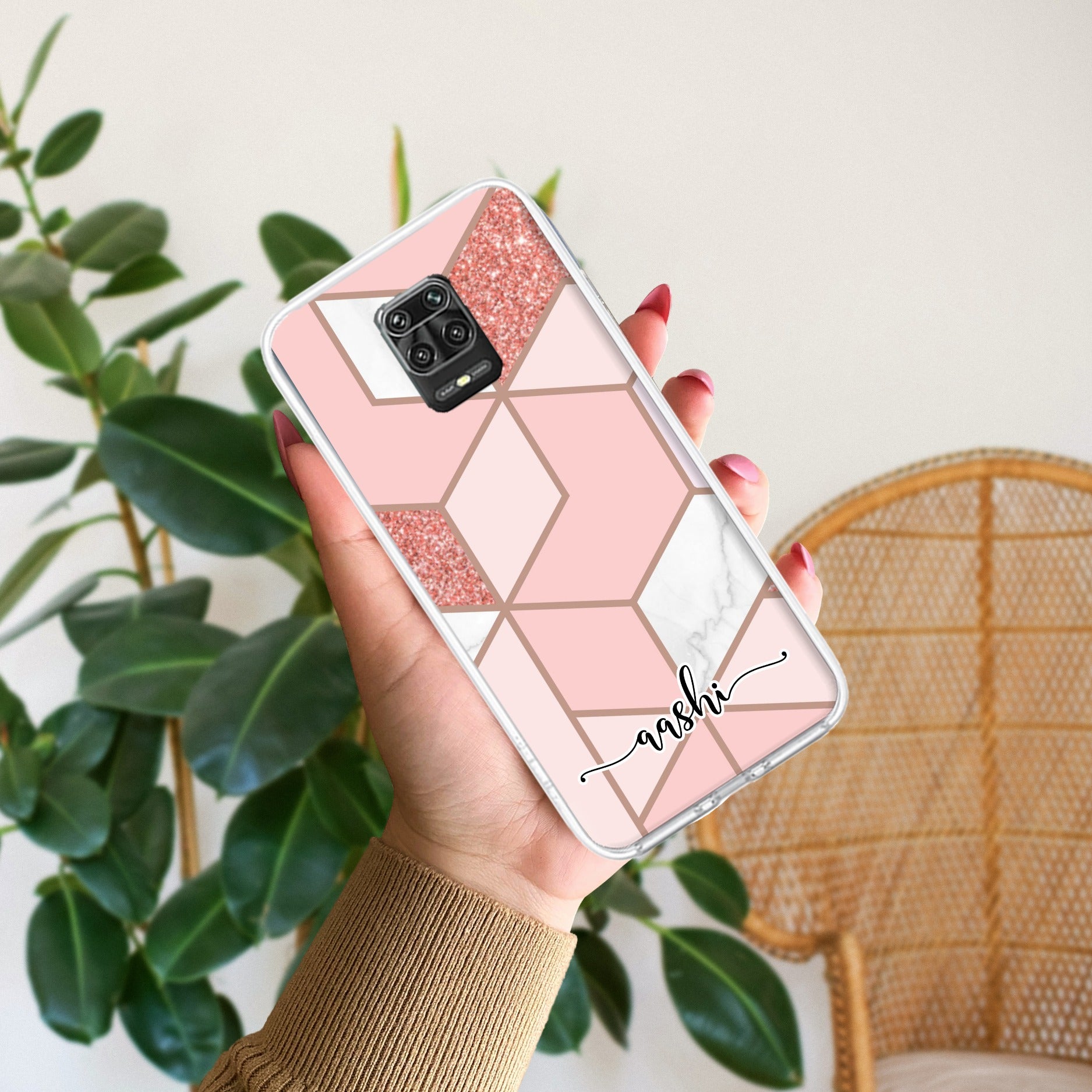 Marble Pink Customize Anti Yellow Case For Redmi Note 10 lite