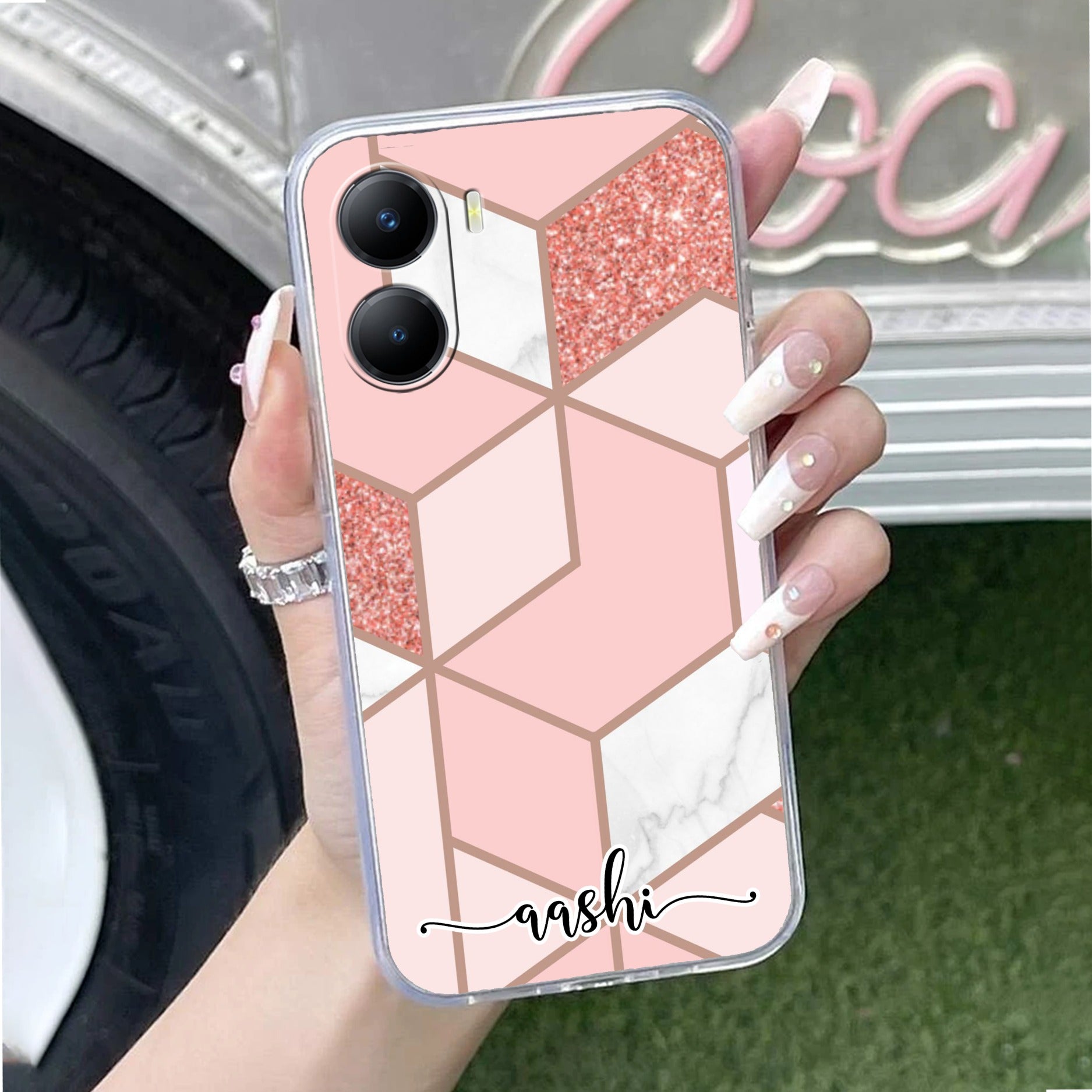 Marble Pink Customize Transparent Silicon Case For Vivo T2x 5G