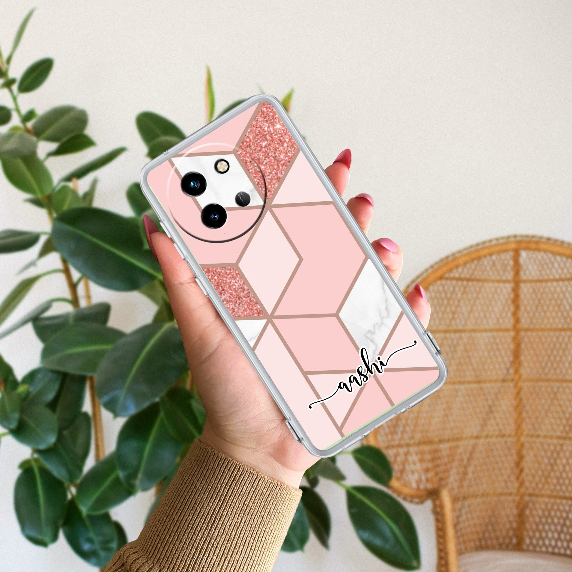 Marble Pink Customize Transparent Silicon Case For Vivo T3X 5G