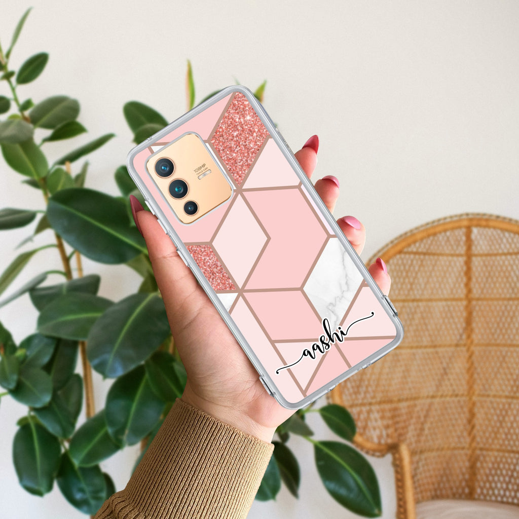 Marble Pink Customize Transparent Silicon Case For Vivo V23 5G