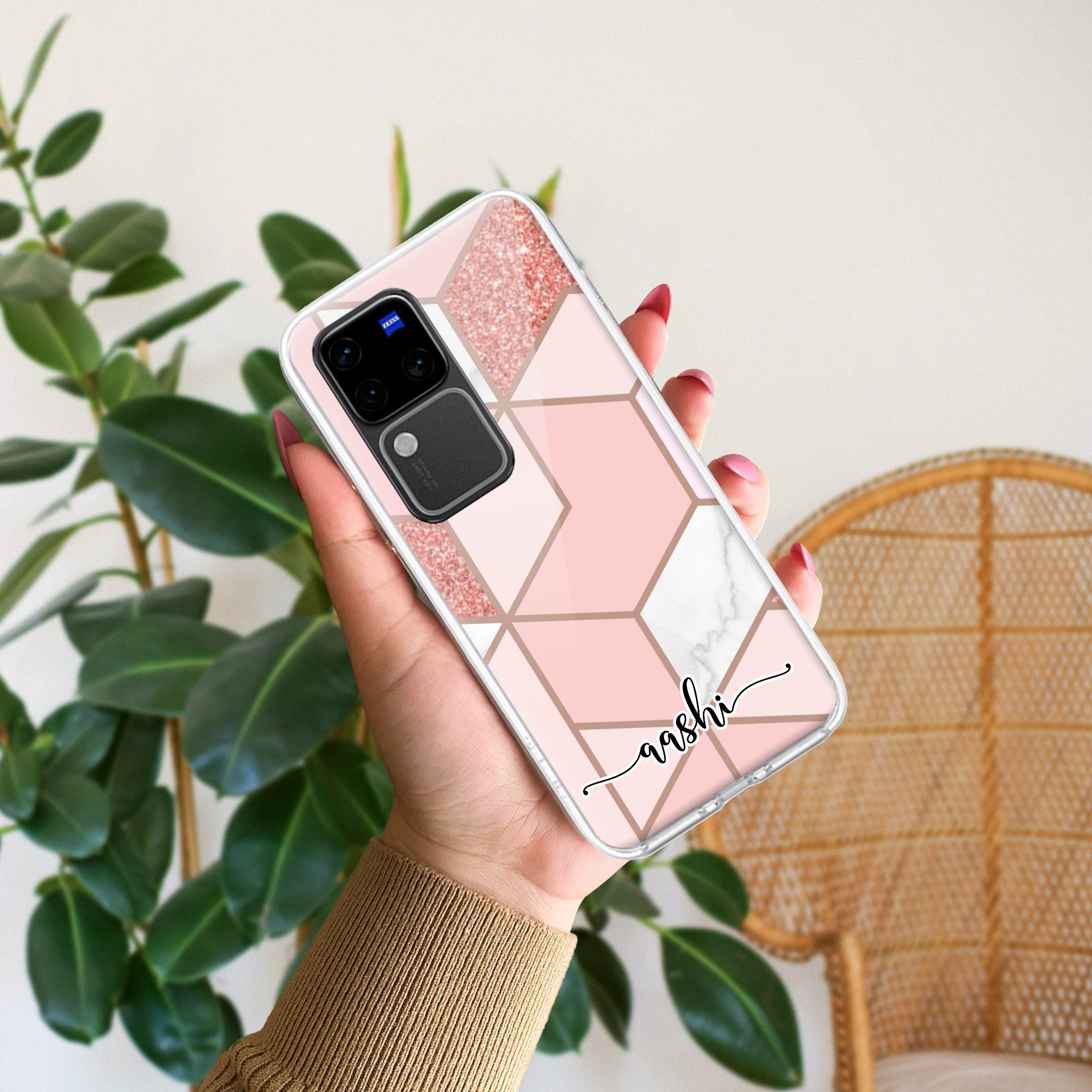 Marble Pink Customize Transparent Silicon Case For Vivo V30 Pro 5G