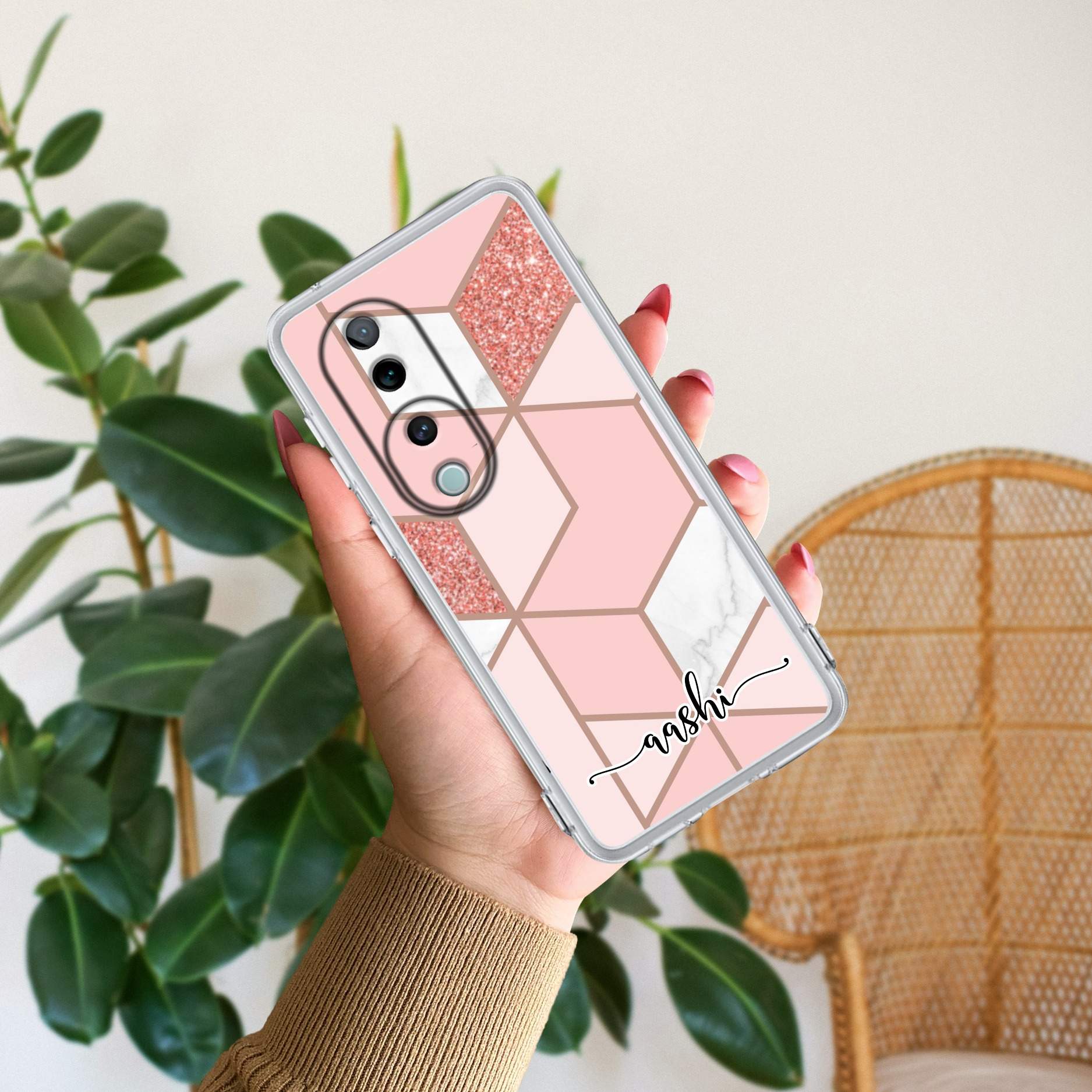 Marble Pink Customize Transparent Silicon Case For Vivo V60 5G