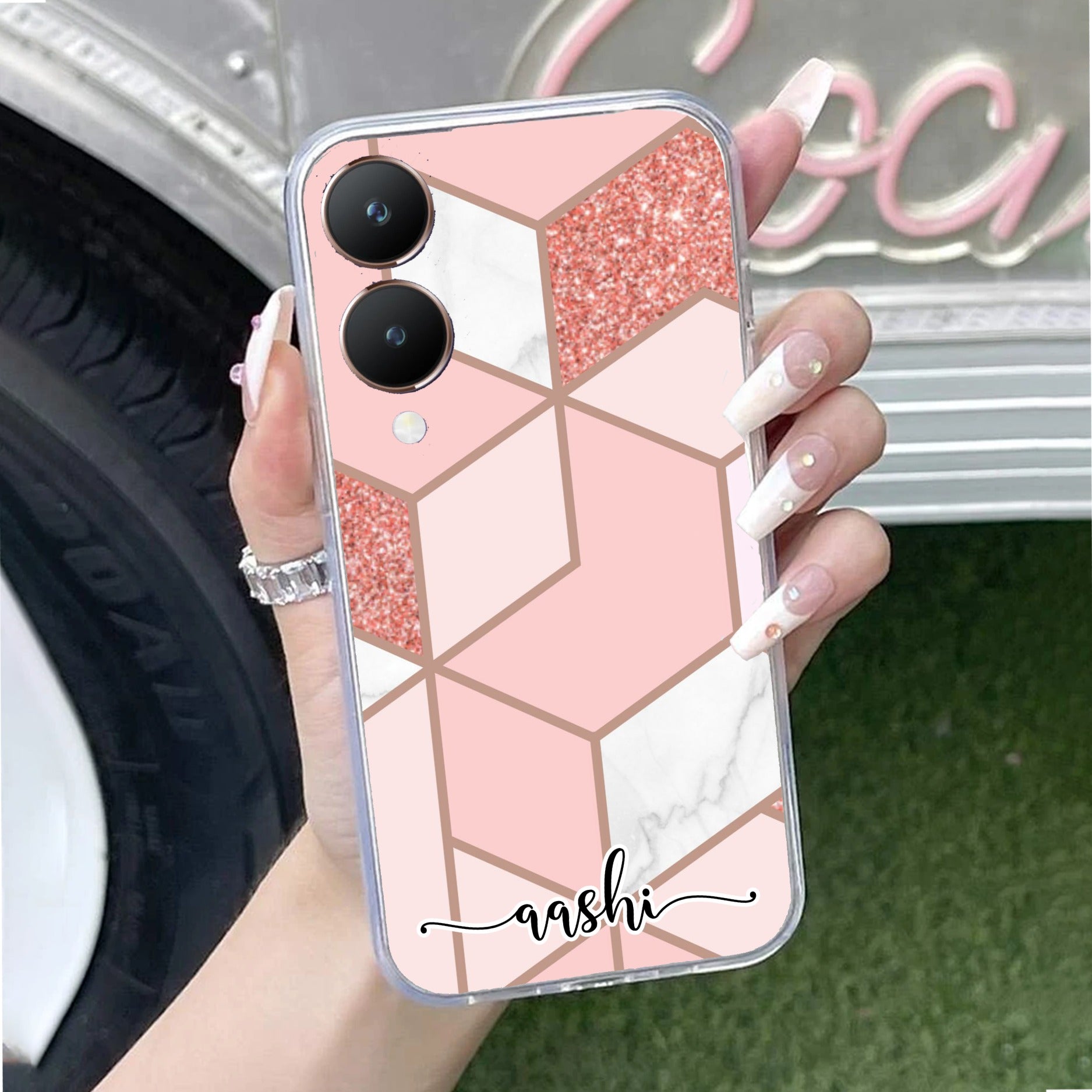 Marble Pink Customize Transparent Silicon Case For Vivo Y28 5G