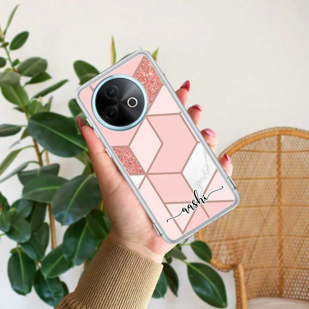 Marble Pink Customize Transparent Silicon Case For Vivo T1x