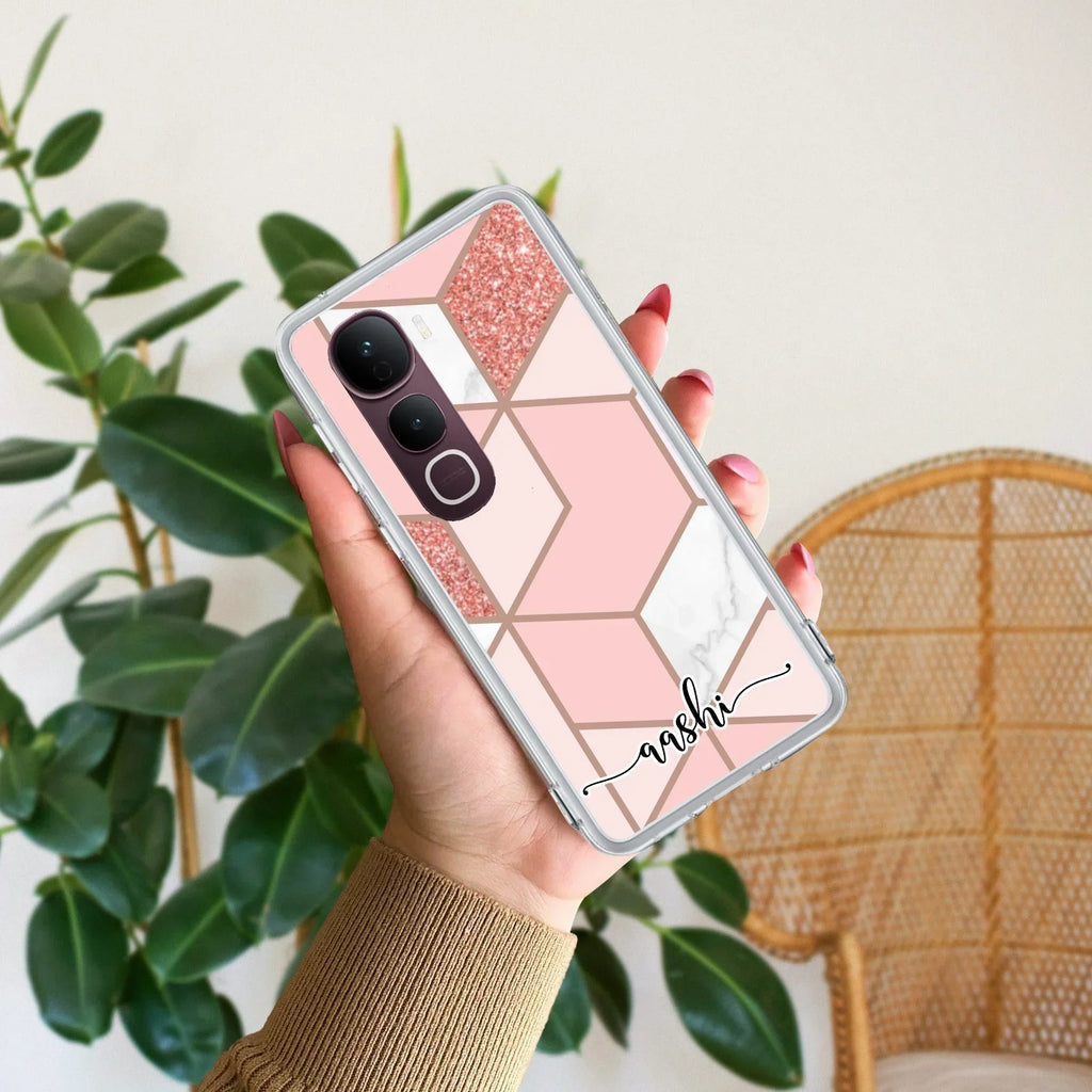 Marble Pink Customize Transparent Silicon Case For Vivo V40 5G