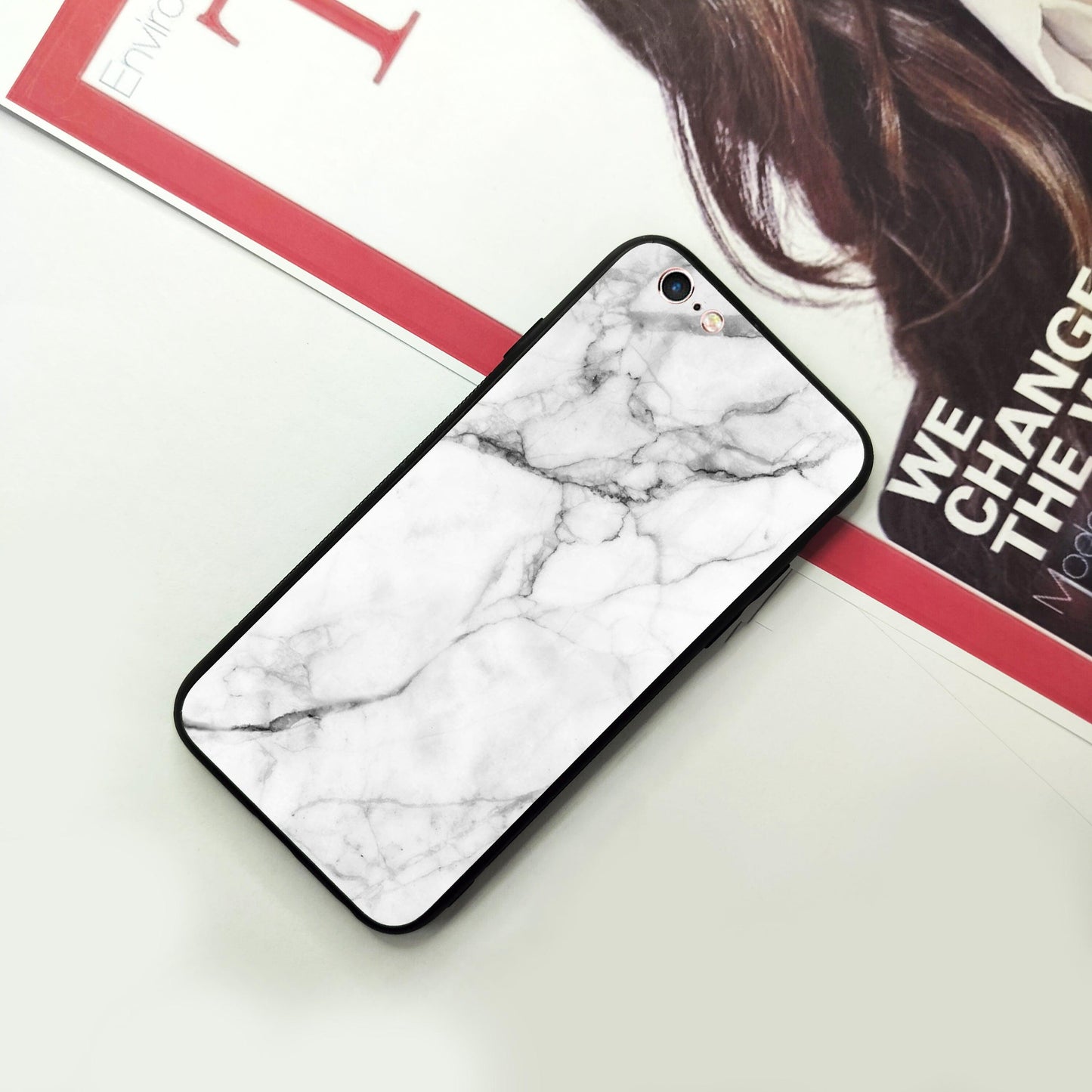 White Marble Patter Glass Case Cover For iPhone