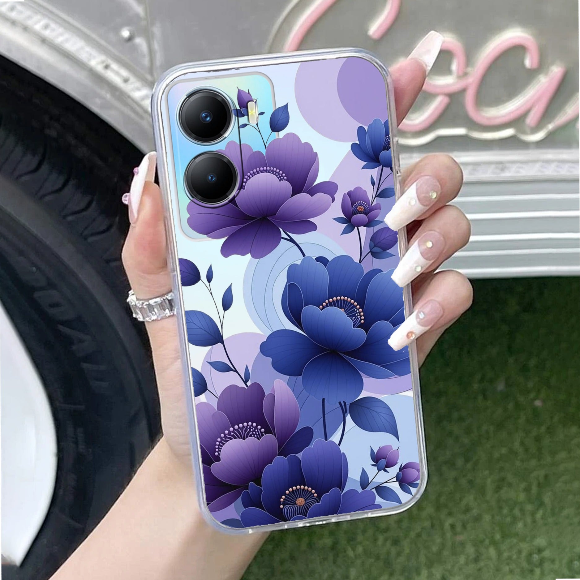 Midnight Bloom Transparent Silicon Case For Vivo T2x 5G