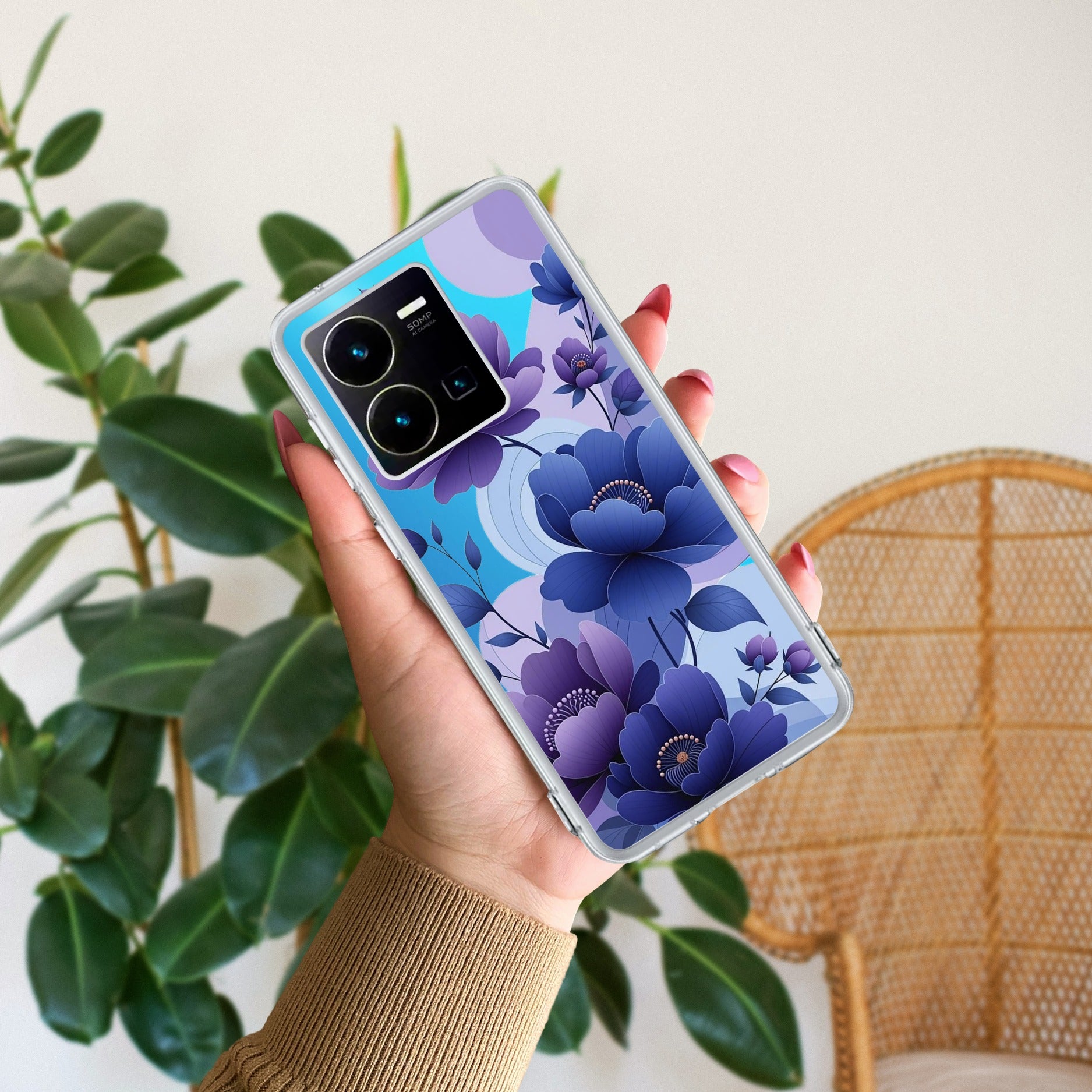 Midnight Bloom Transparent Silicon Case For Vivo Y35