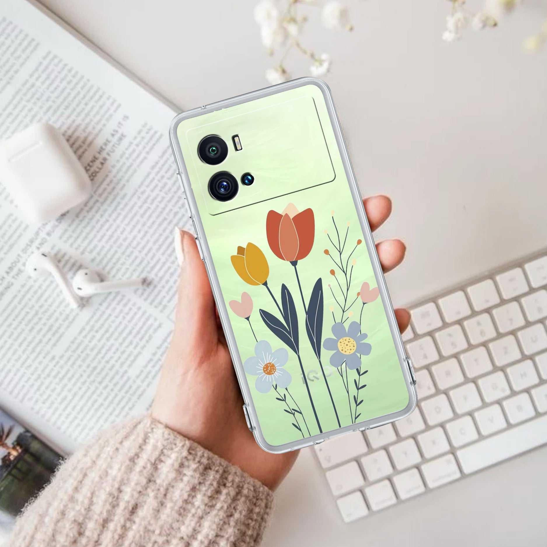 Minimal Flora Transparent Silicon Case For iQOO Neo 7 Pro 5G