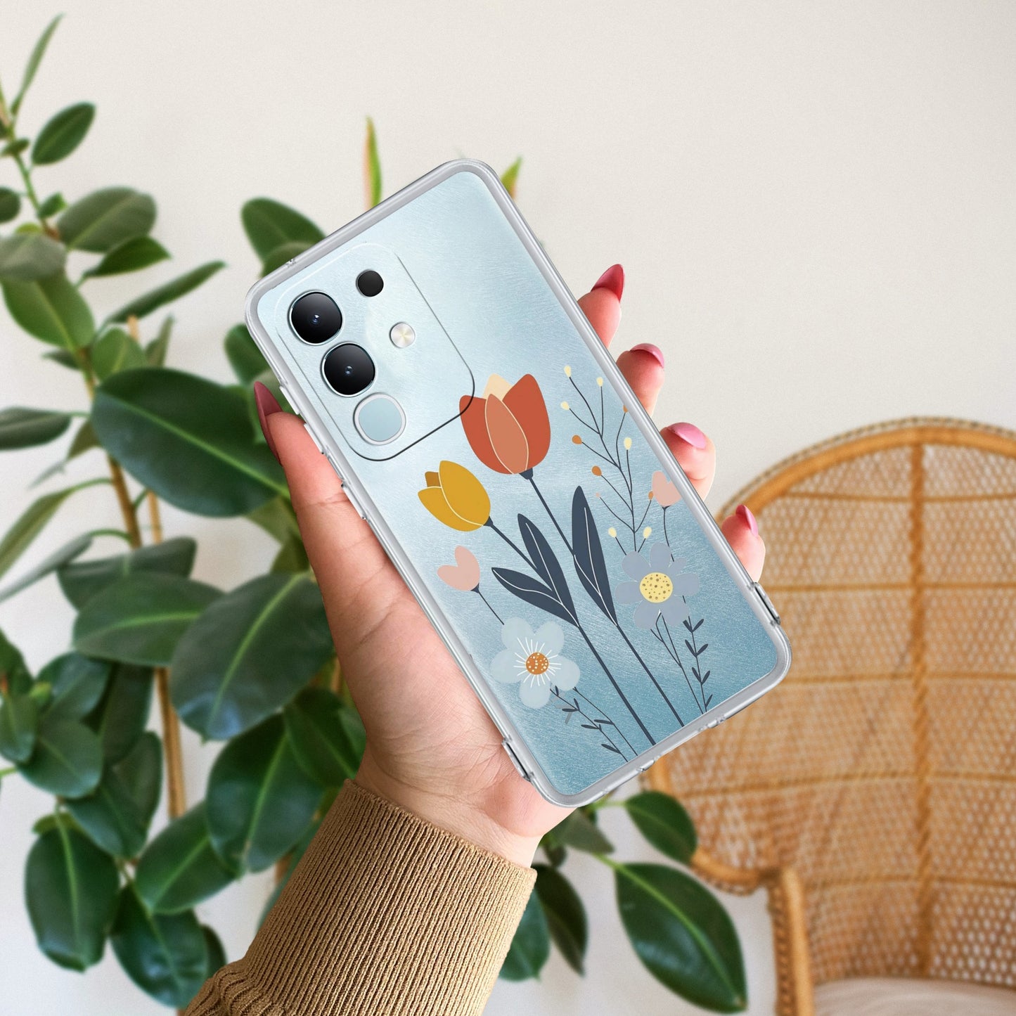 Minimal Flora Transparent Silicon Case For iQOO