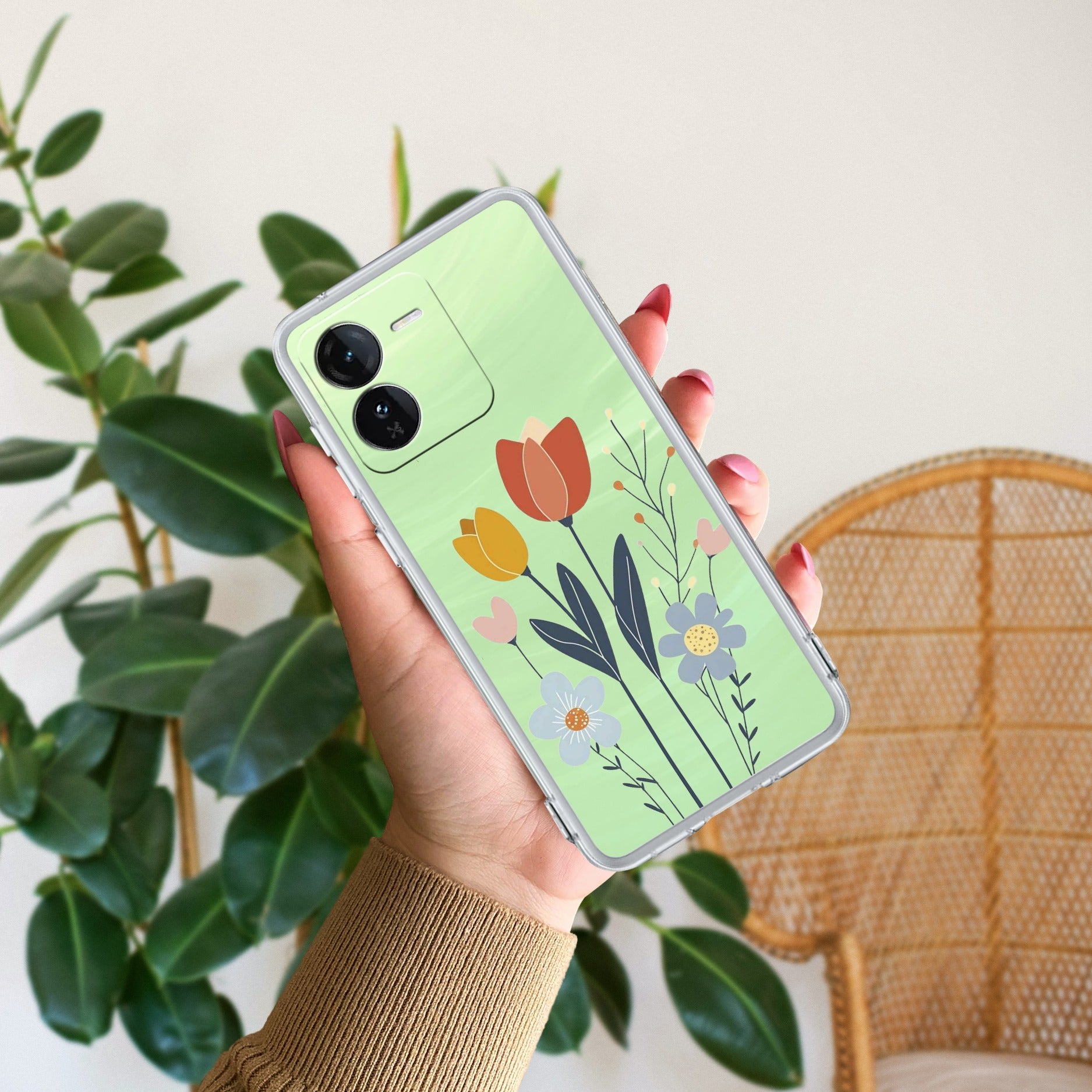 Minimal Flora Transparent Silicon Case For iQOO Z9 5G