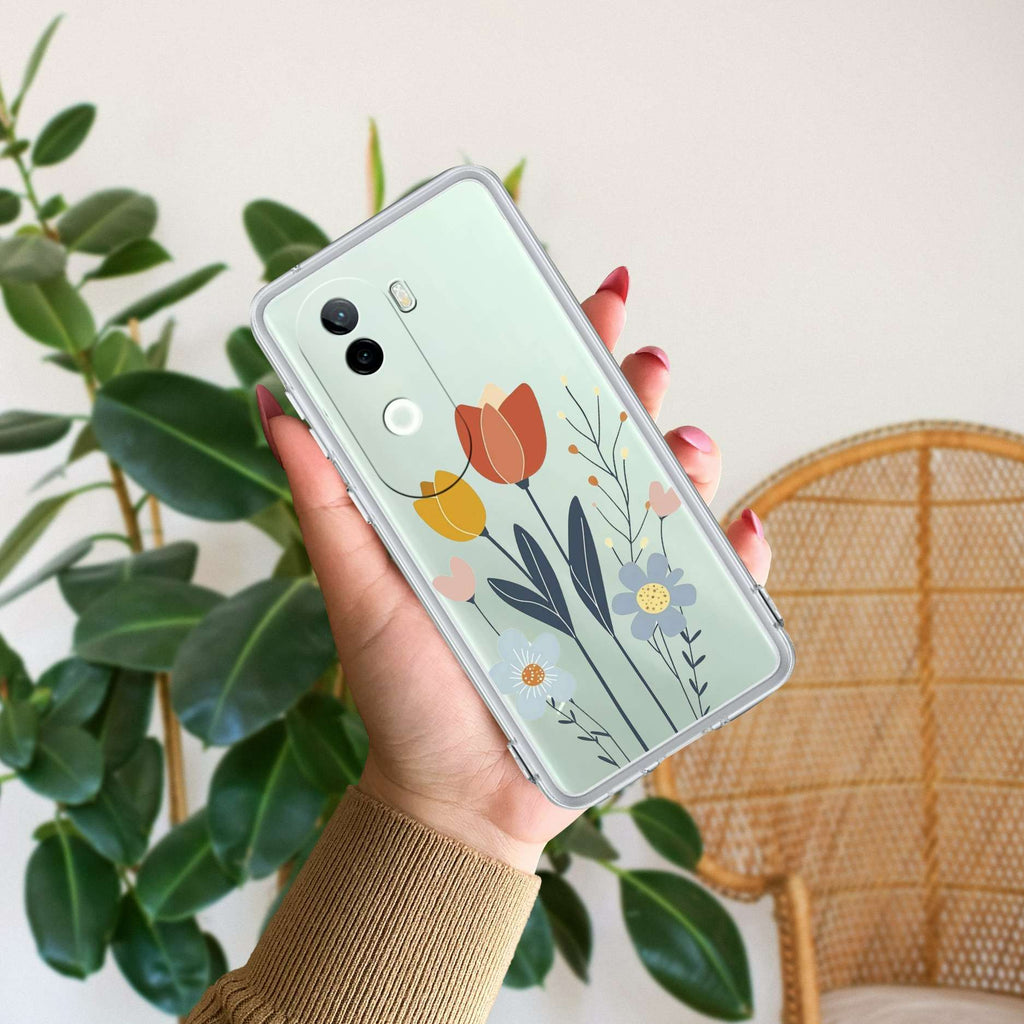 Minimal Flora Transparent Silicon Case For Vivo V25