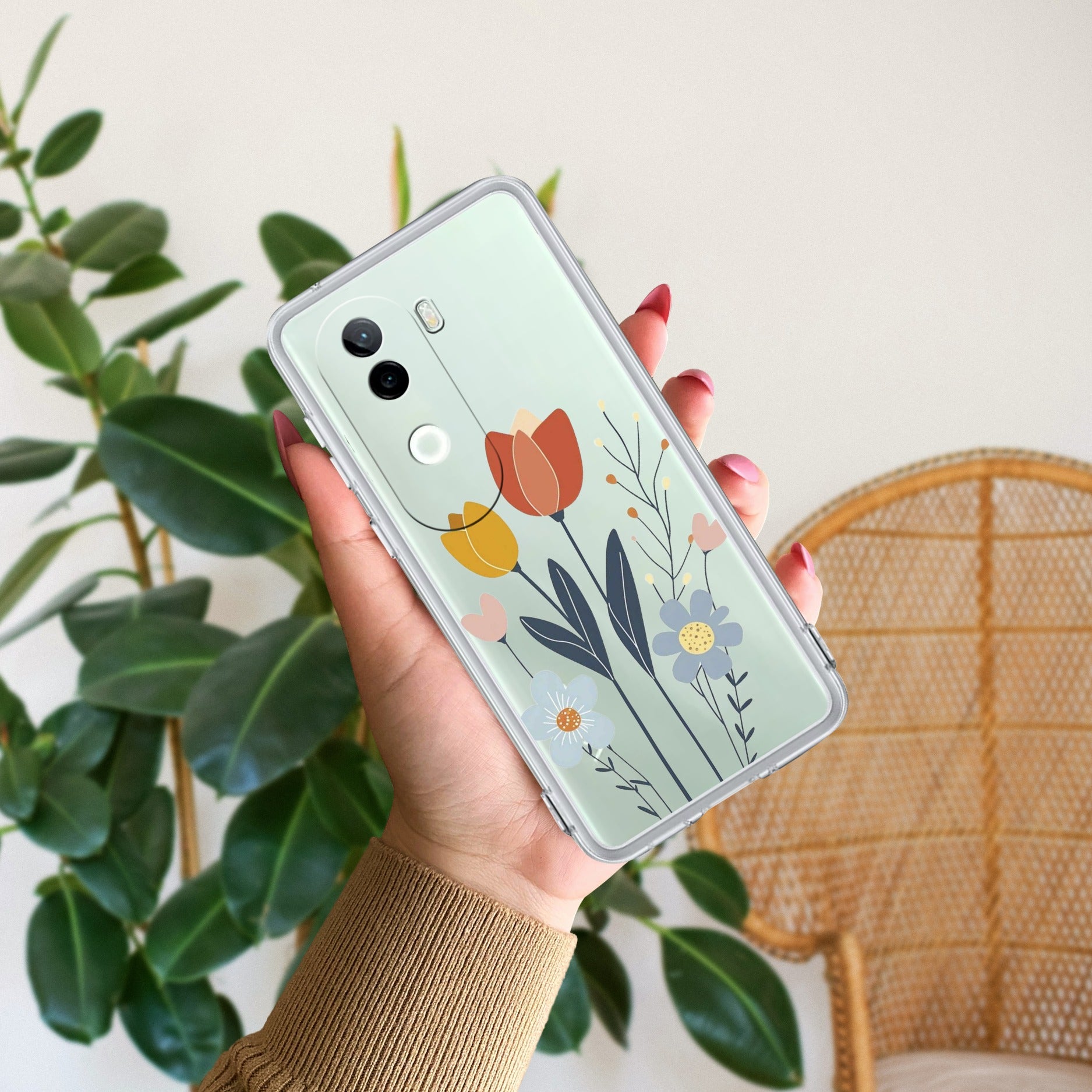 Minimal Flora Transparent Silicon Case For Vivo V40e 5G