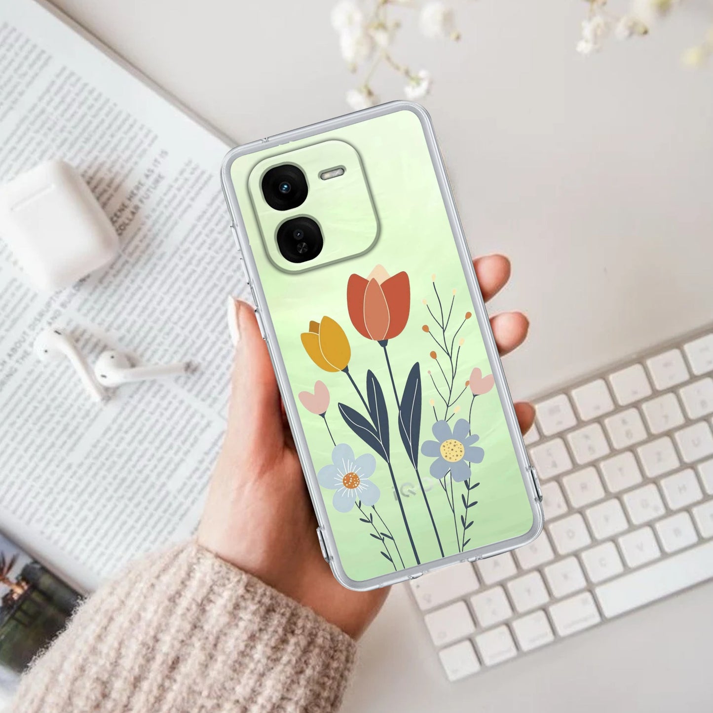 Minimal Flora Transparent Silicon Case For iQOO