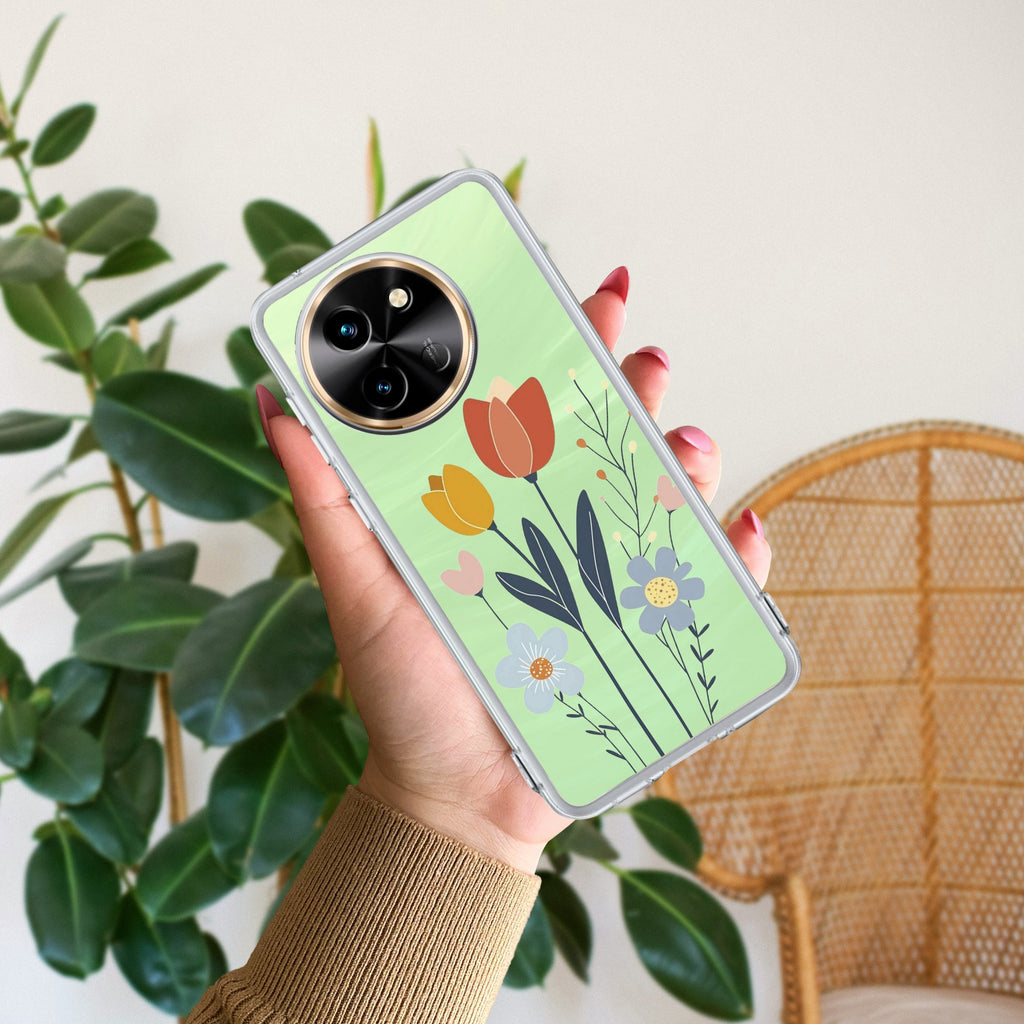 Minimal Flora Transparent Silicon Case For Vivo V29 Pro 5G