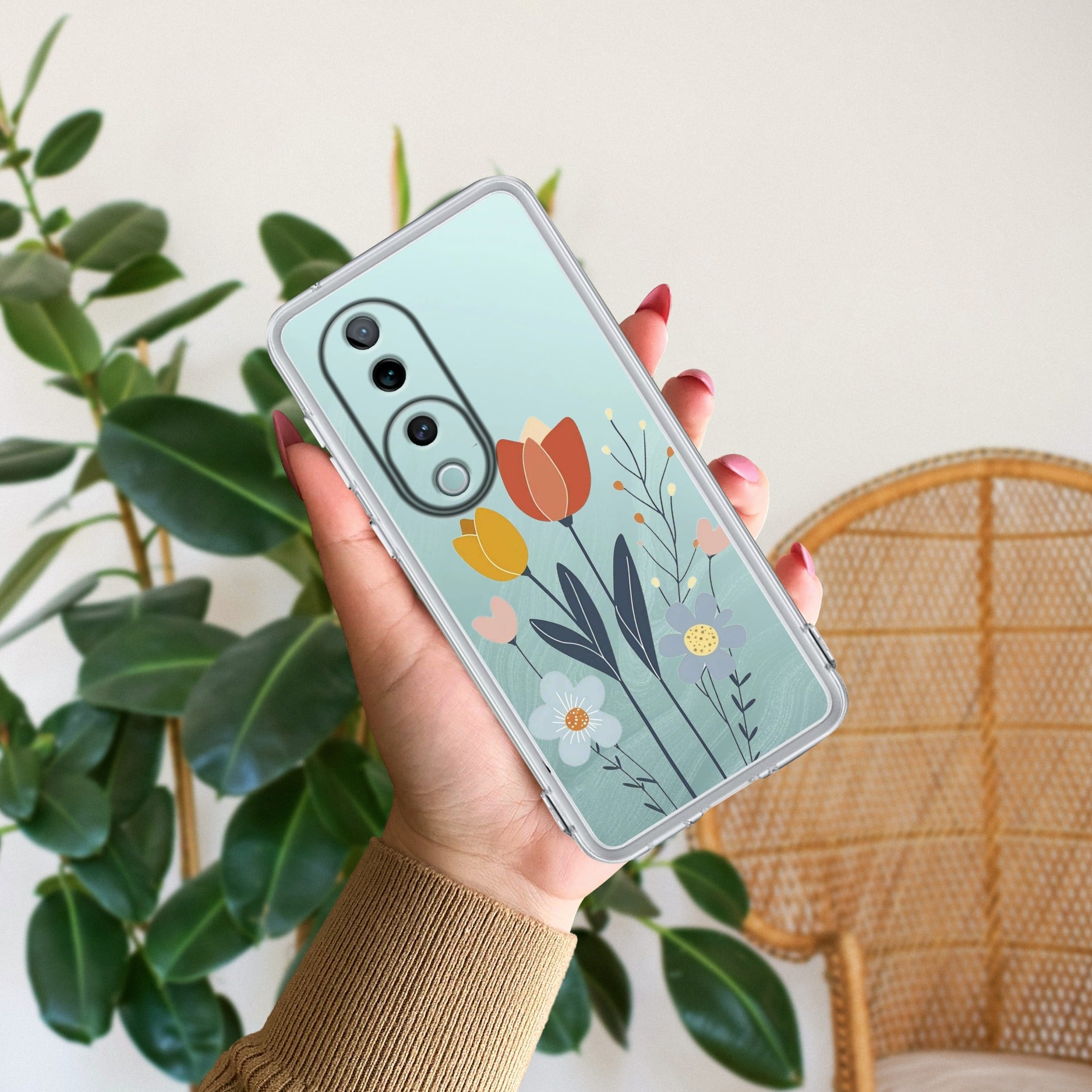 Minimal Flora Transparent Silicon Case For Vivo V40 5G