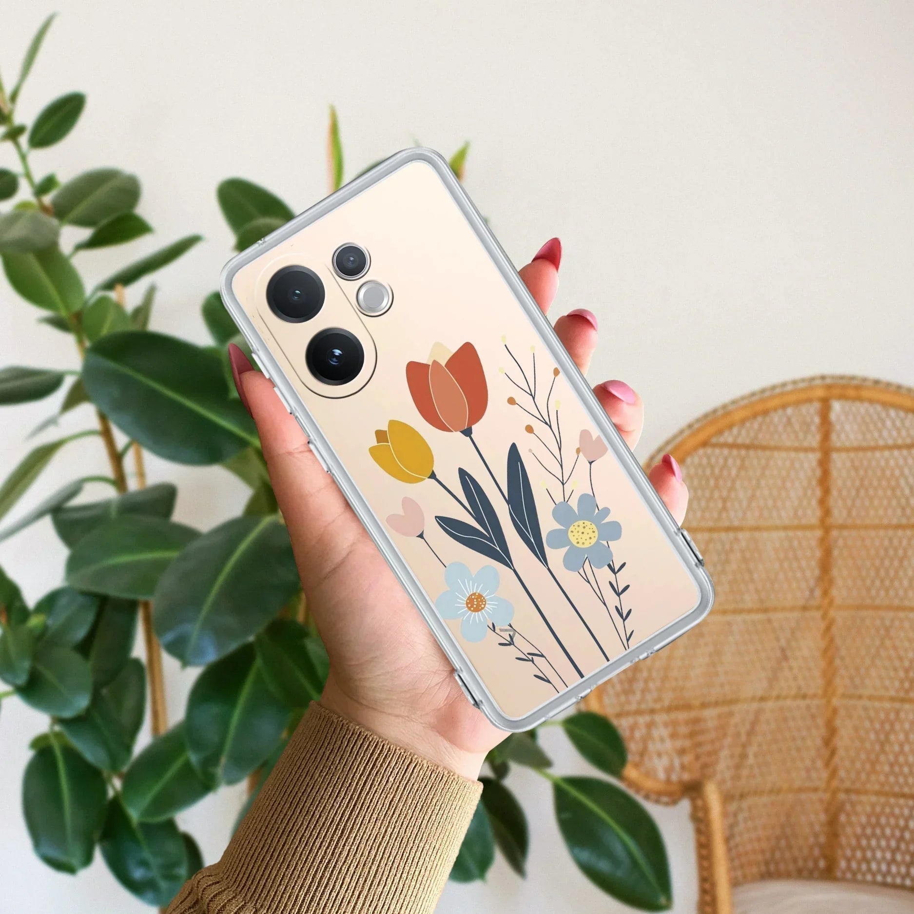 Minimal Flora Transparent Silicon Case For Vivo T1 5G