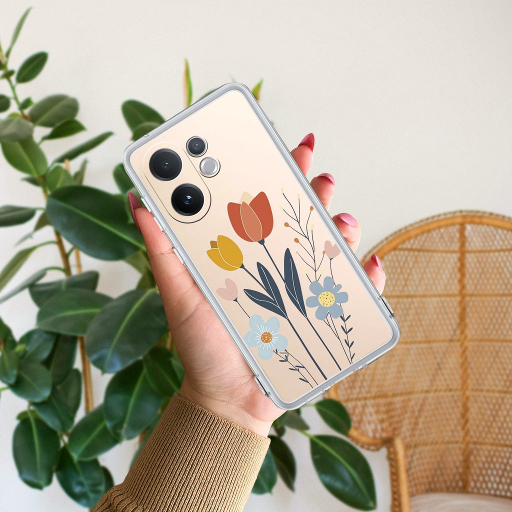 Minimal Flora Transparent Silicon Case For Vivo V60 5G