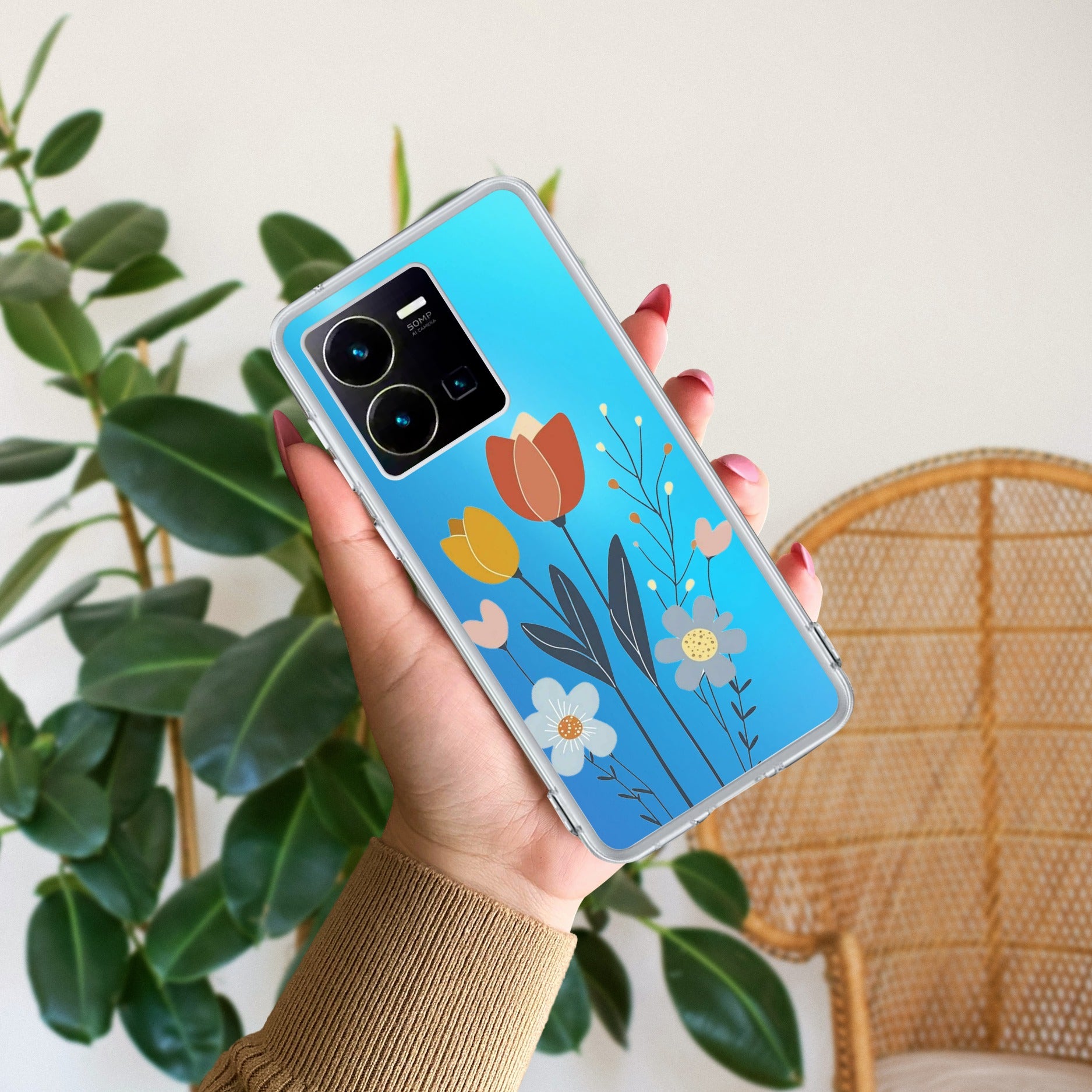 Minimal Flora Transparent Silicon Case For Vivo Y35