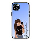 Mobile Girl Glass Case Cover For iPhone 14 Plus