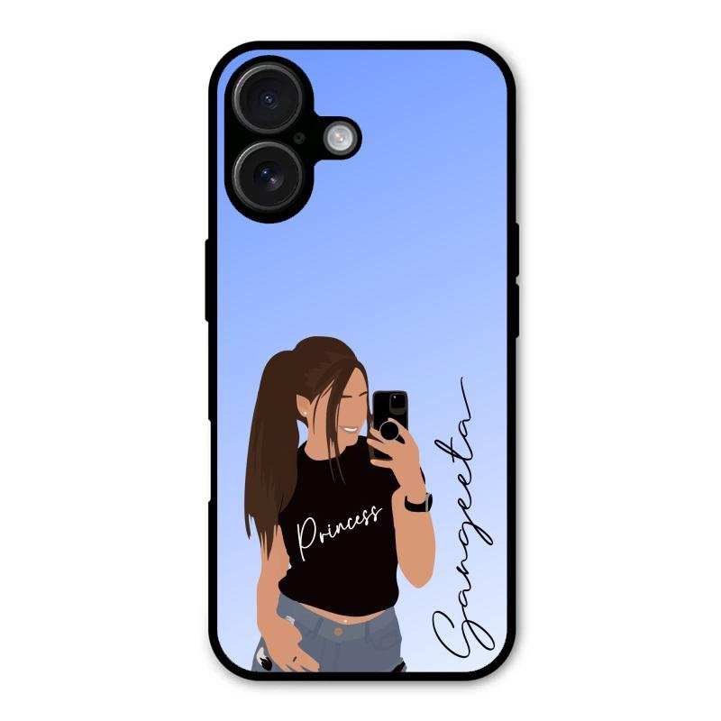 Mobile Girl Glass Case Cover For iPhone 16 Plus