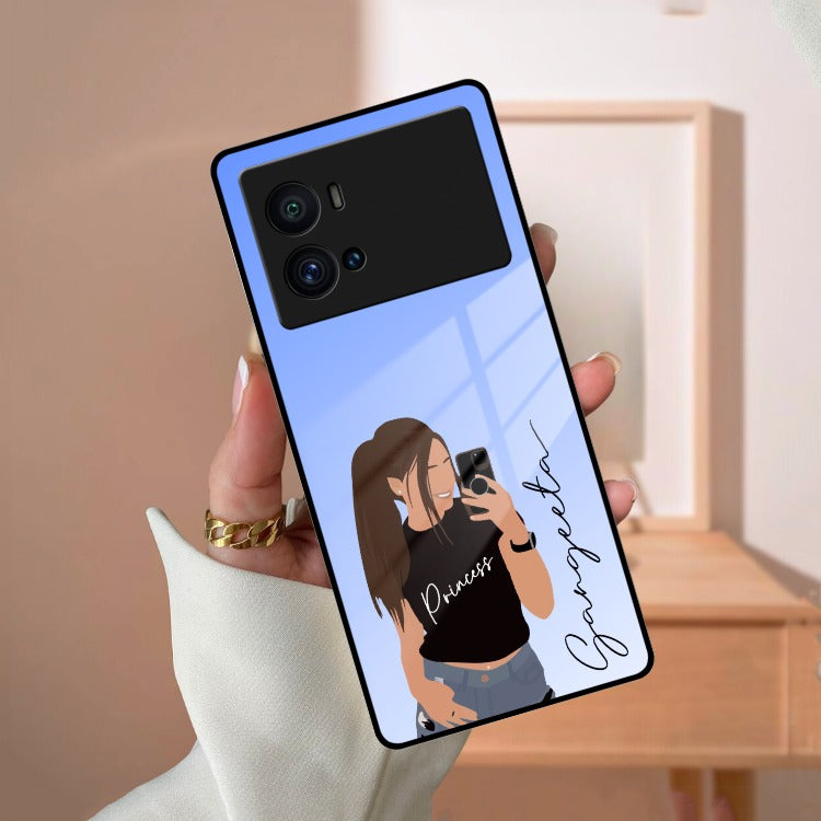 Mobile Girl Glass Case For iQOO