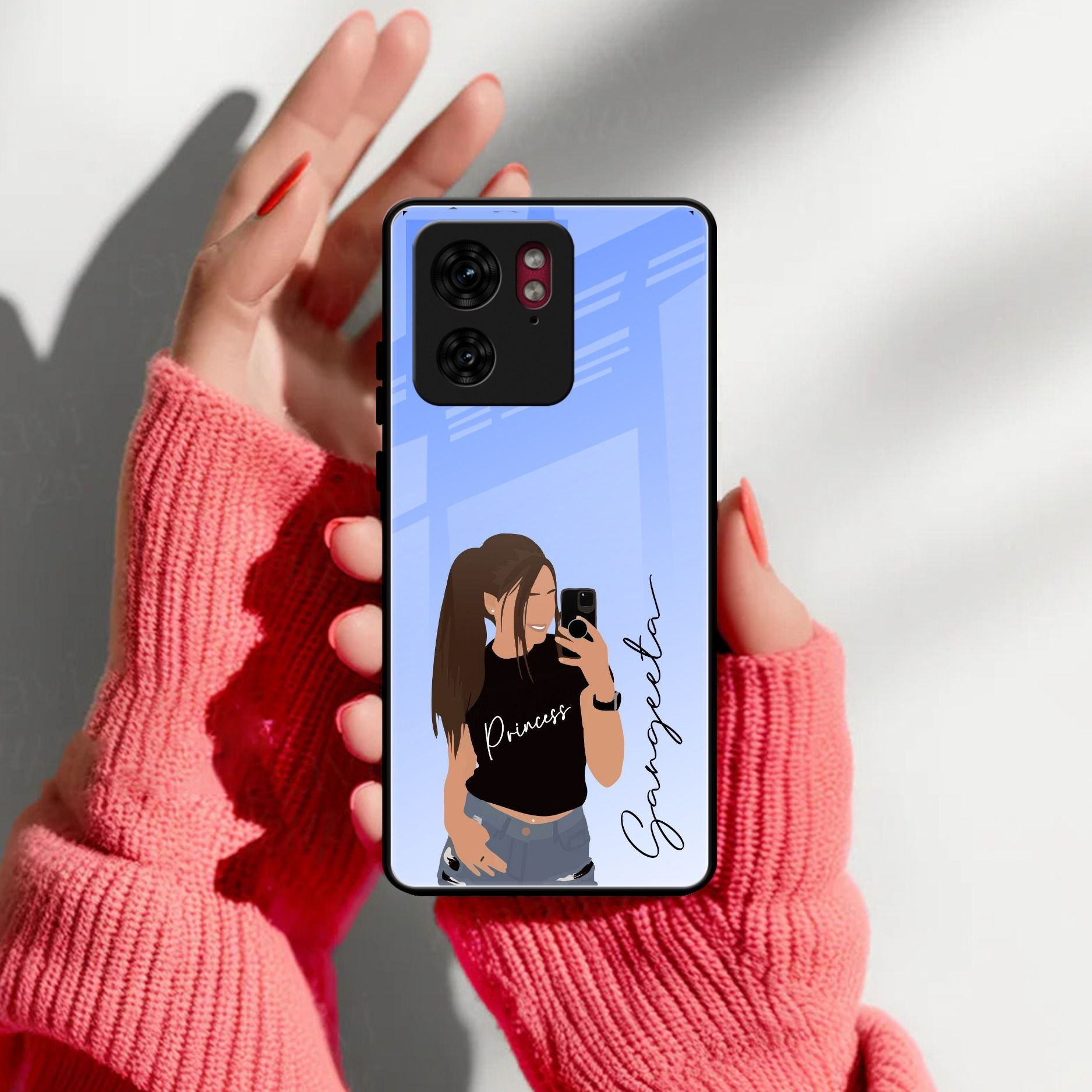 Mobile Girl  Glass Case Cover For Motorola