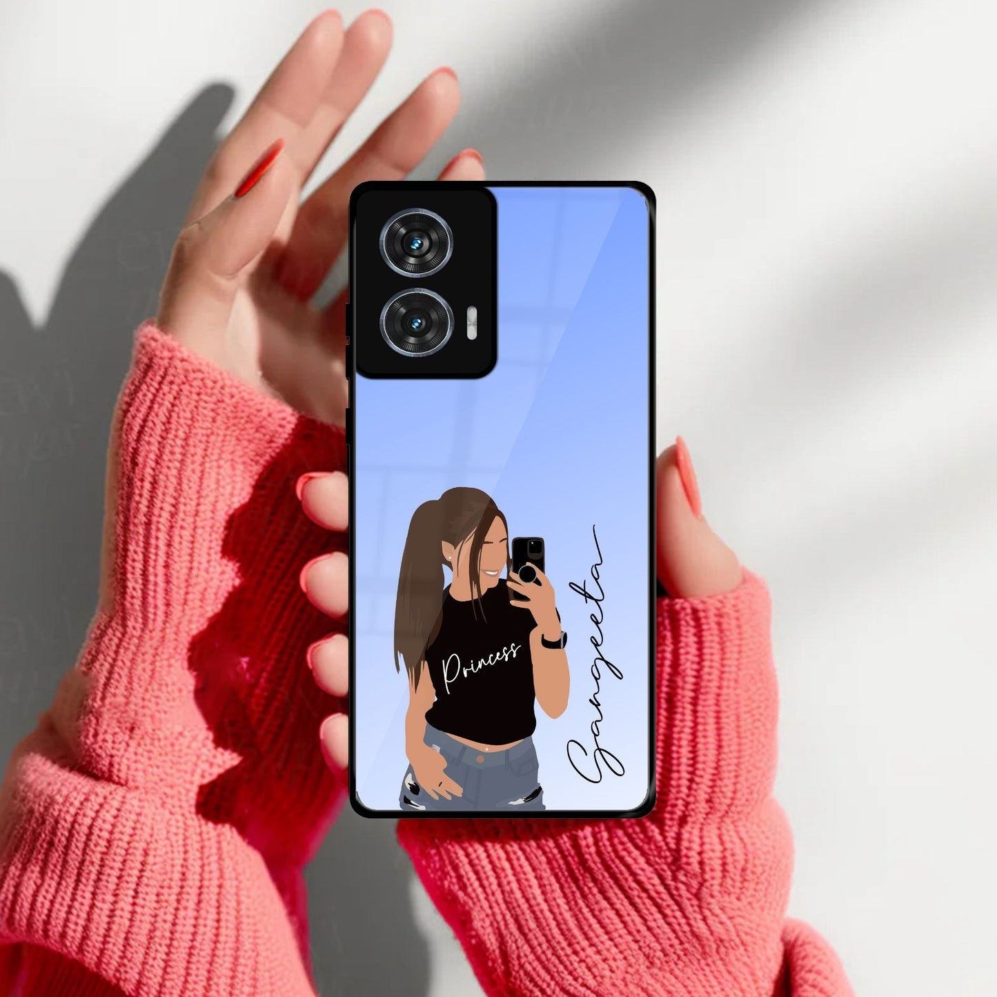 Mobile Girl  Glass Case Cover For Motorola