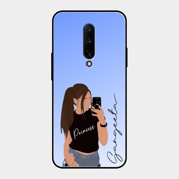 Mobile Girl Glass Case Cover For Oneplus 7 Pro