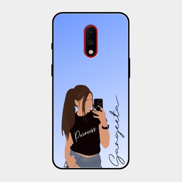 Mobile Girl Glass Case Cover For Oneplus 7