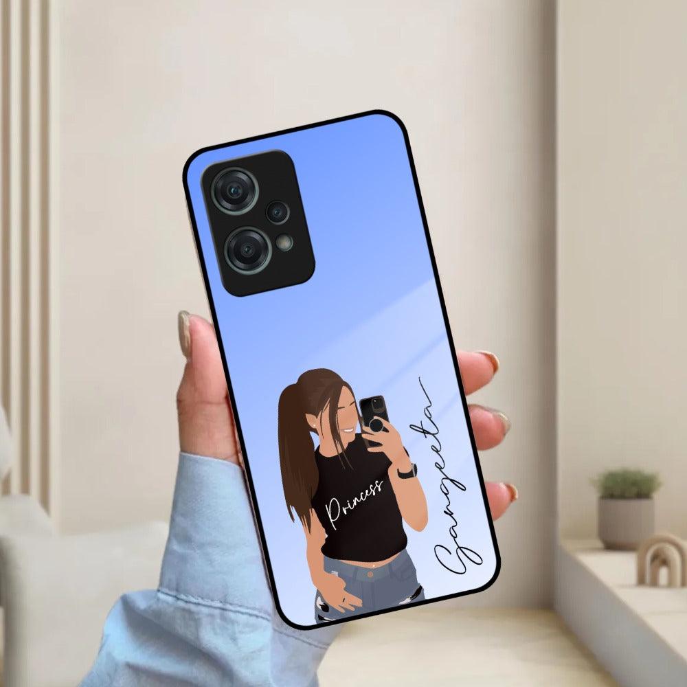 Mobile Girl Glass Case Cover For OnePlus