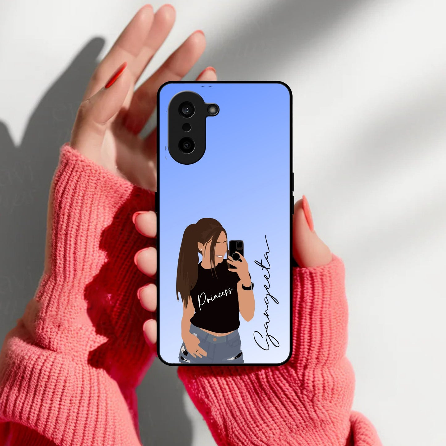 Mobile Girl Glass Case Cover For OnePlus