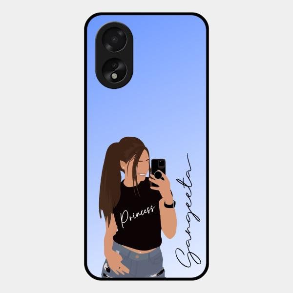 Mobile Girl Glass Case Cover For Oppo A38