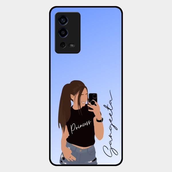 Mobile Girl Glass Case Cover For Oppo A55