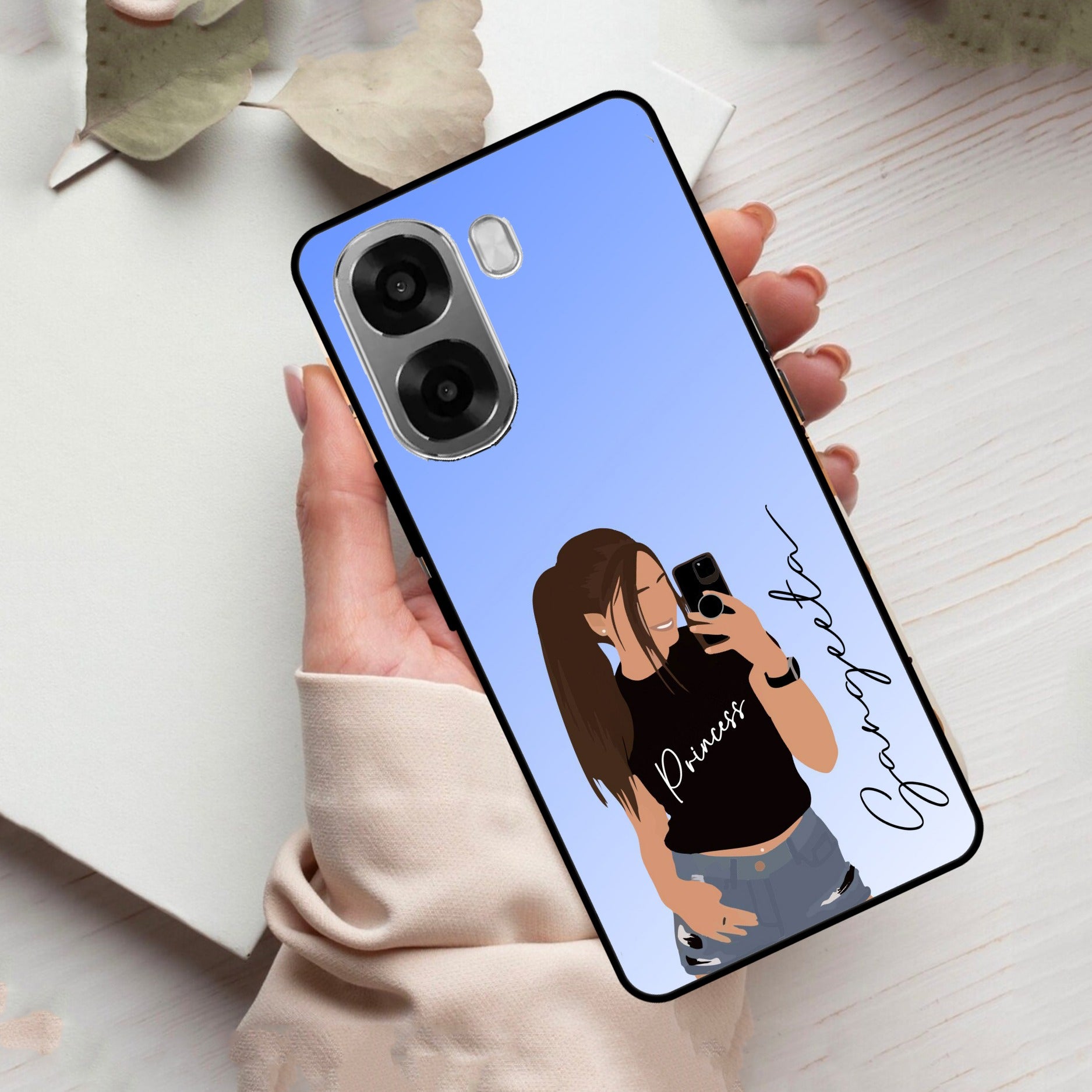 Mobile Girl Glass Case Cover For Oppo