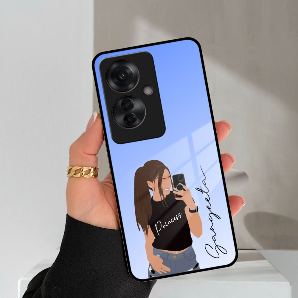 Mobile Girl Glass Case Cover For Oppo