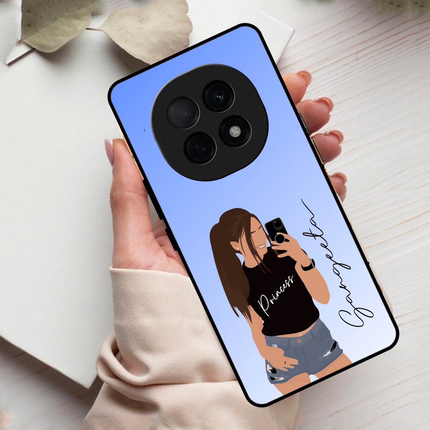 Mobile Girl Glass Case Cover For Oppo